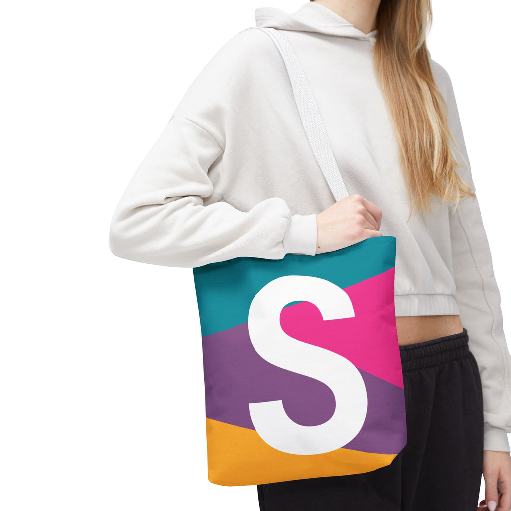 Monogram 'S' Colorblock Tote Bag — Personalized Initial S Shoulder Tote