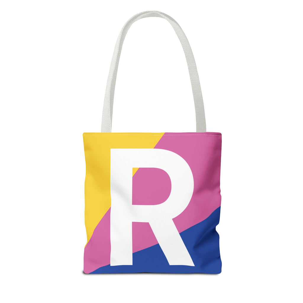 Monogram 'R' Colorblock Tote Bag — Personalized Initial R Shoulder Tote