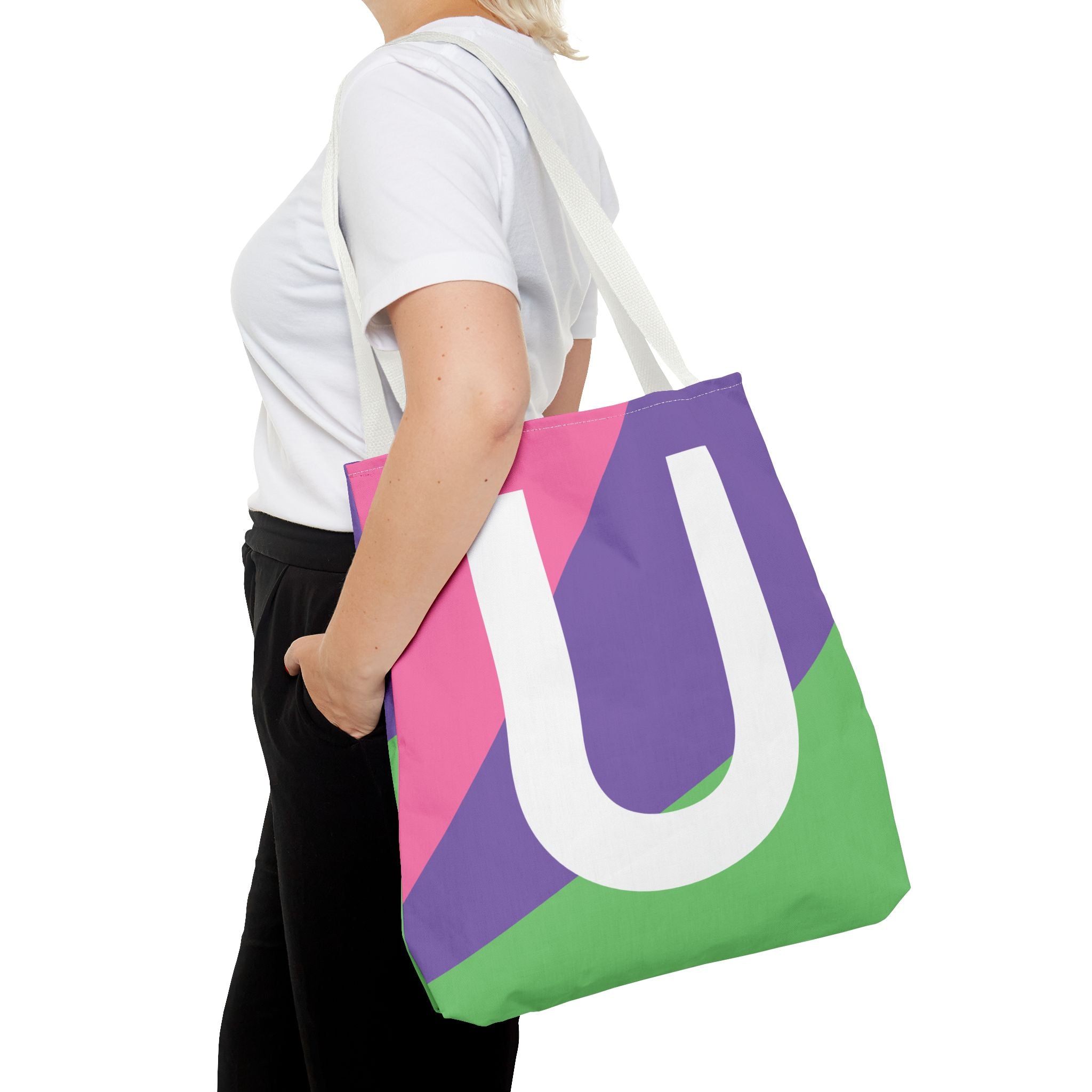 Monogram 'U' Colorblock Tote Bag — Personalized Initial U Shoulder Tote