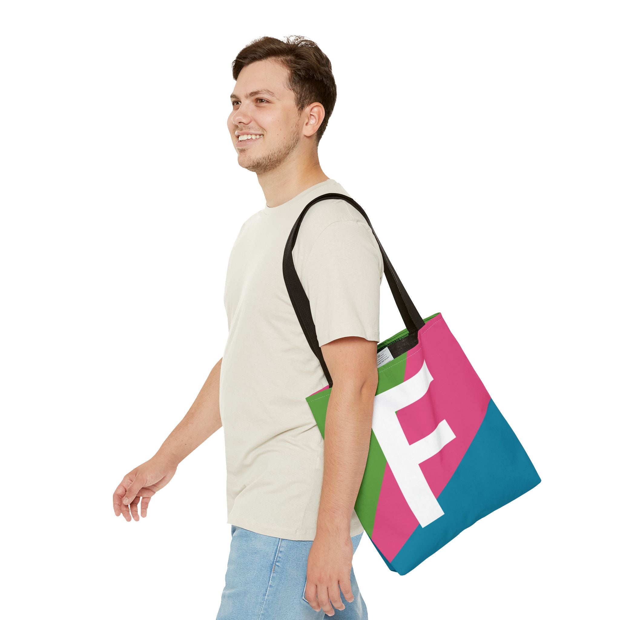 Monogram 'F' Colorblock Tote Bag — Personalized Initial F Shoulder Tote