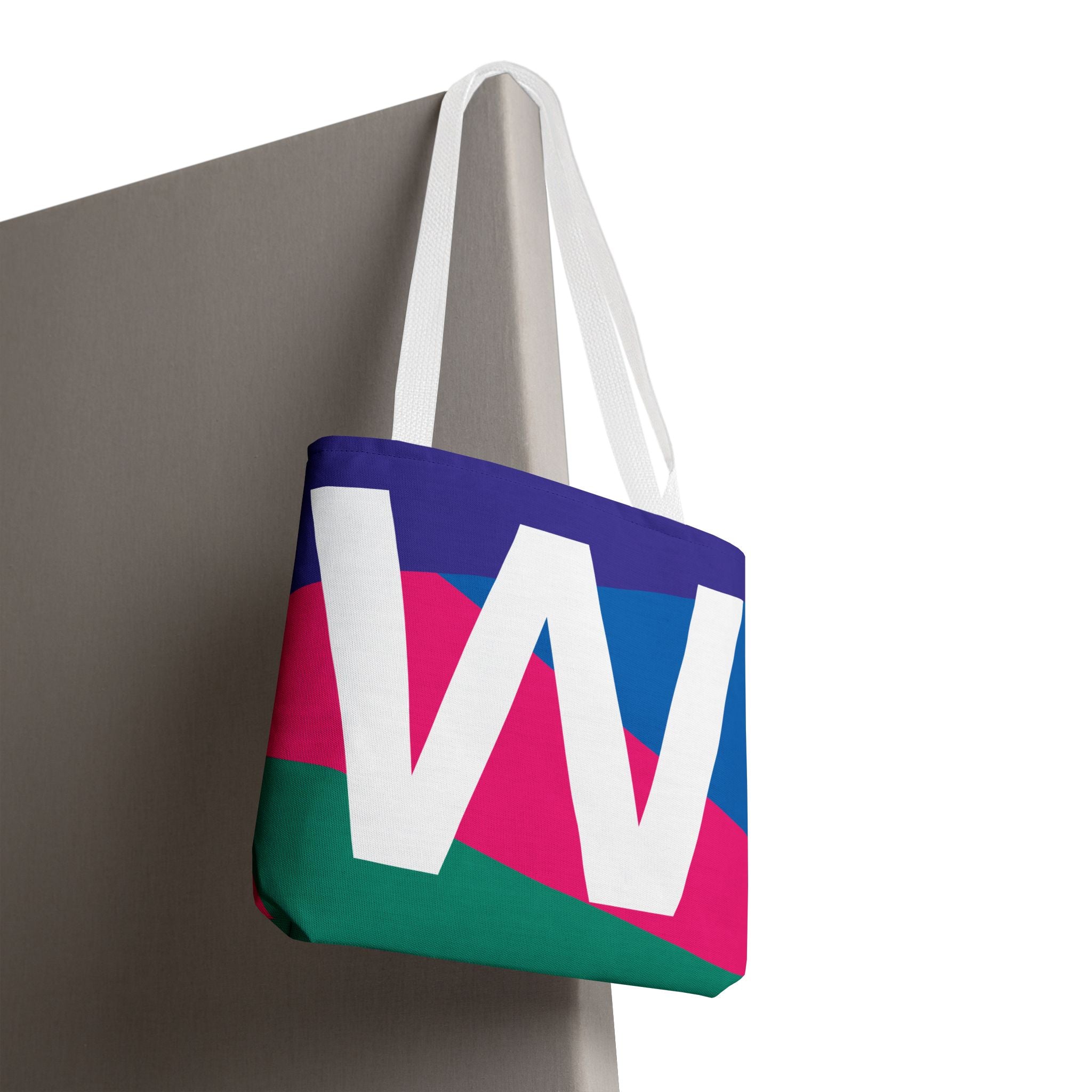 Monogram 'W' Colorblock Tote Bag — Personalized Initial W Shoulder Tote