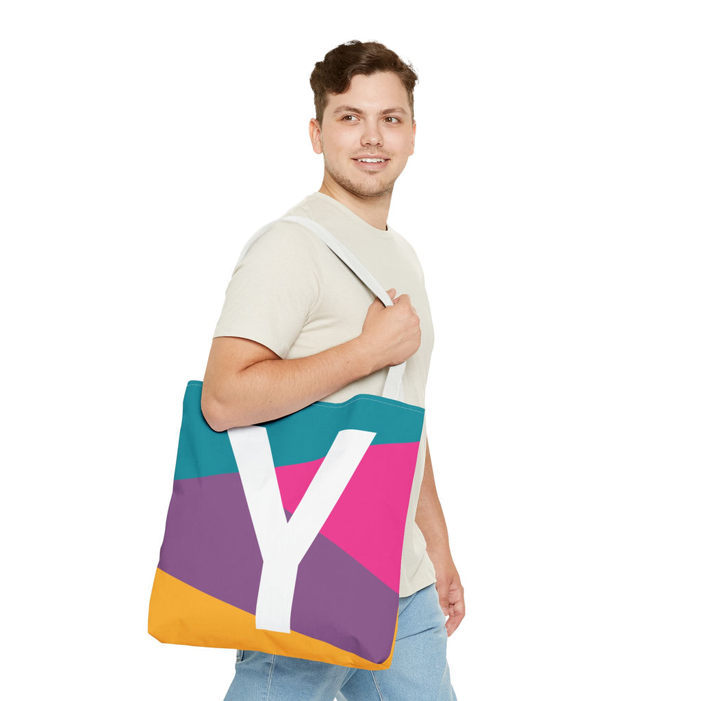 Monogram 'Y' Colorblock Tote Bag — Personalized Initial Y Shoulder Tote