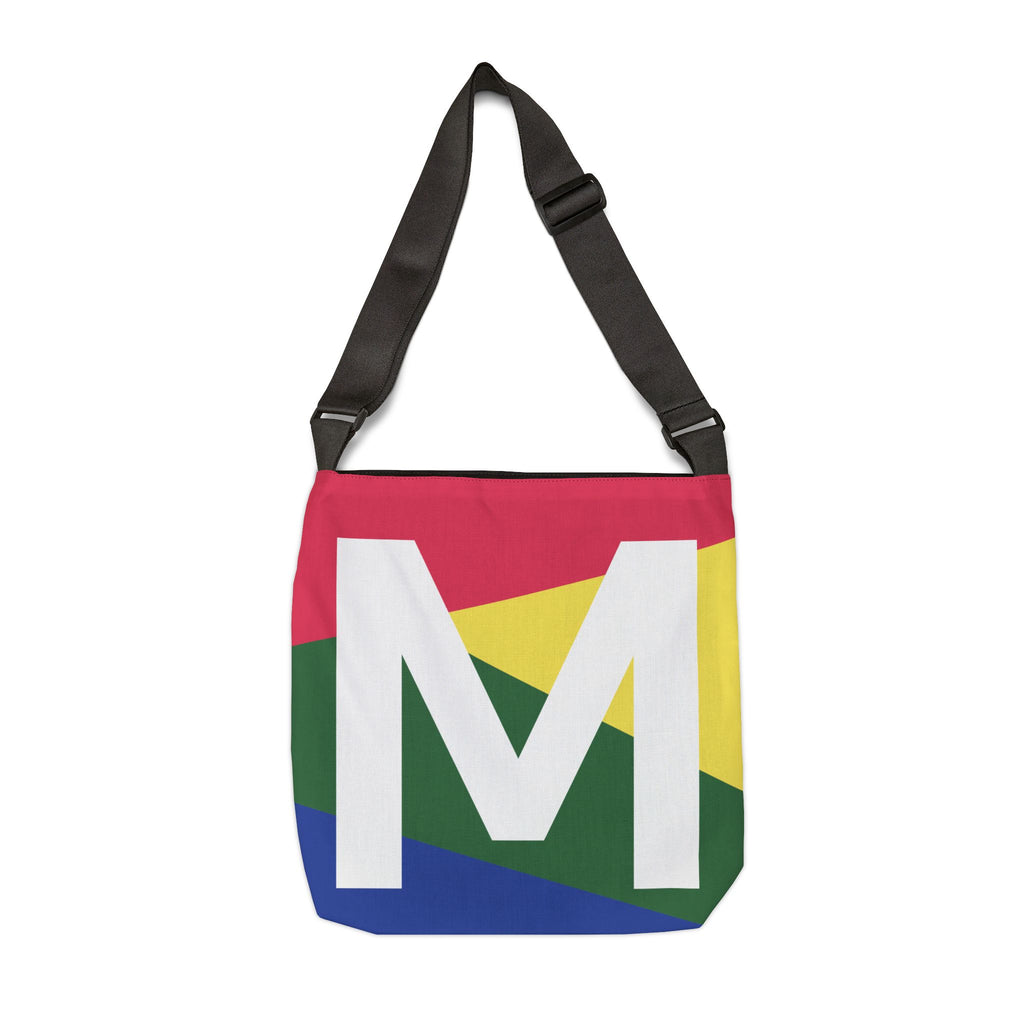 Initial Letter 'M' Colorblock Adjustable Tote Bag — Monogram Alphabet Shoulder Bag