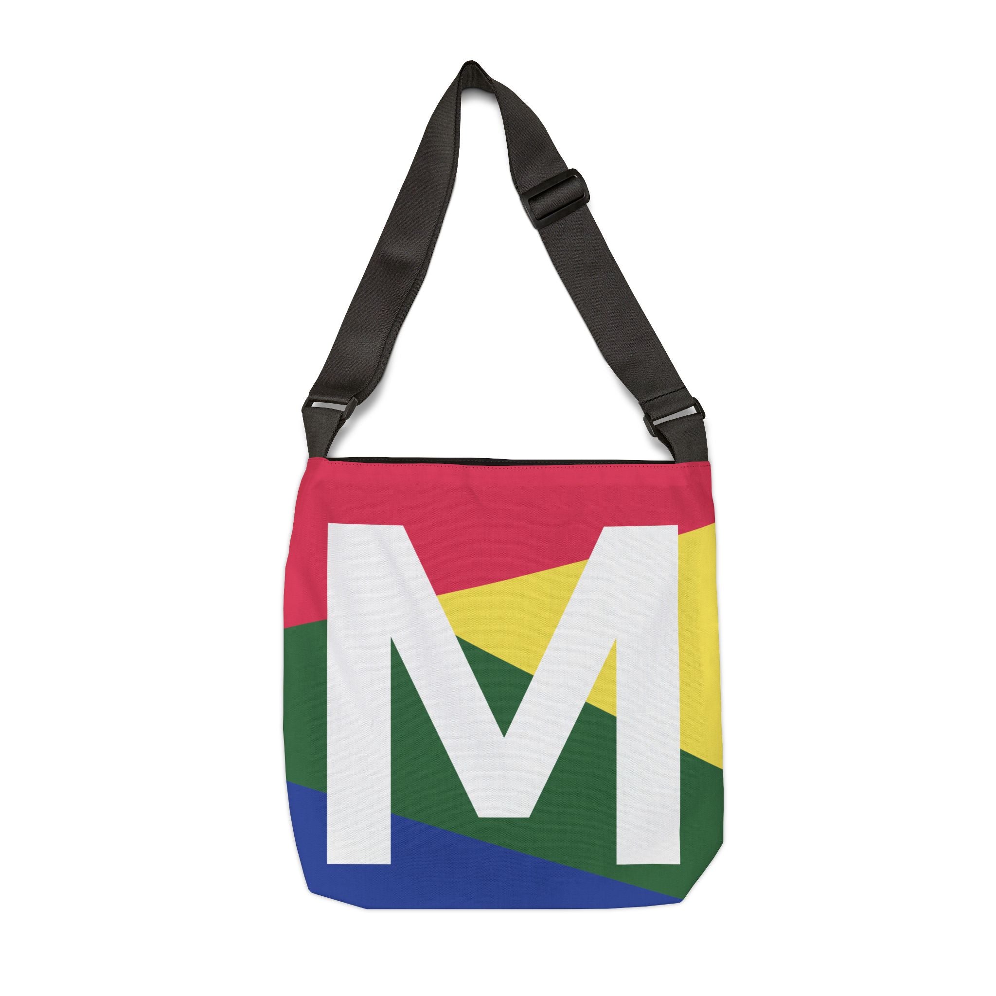 Initial Letter 'M' Colorblock Adjustable Tote Bag — Monogram Alphabet Shoulder Bag
