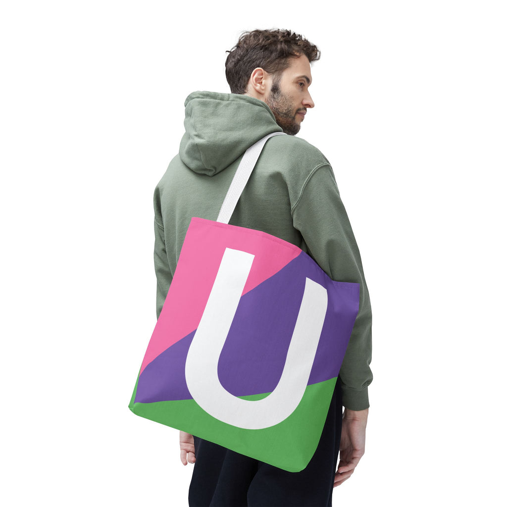 Monogram 'U' Colorblock Tote Bag — Personalized Initial U Shoulder Tote