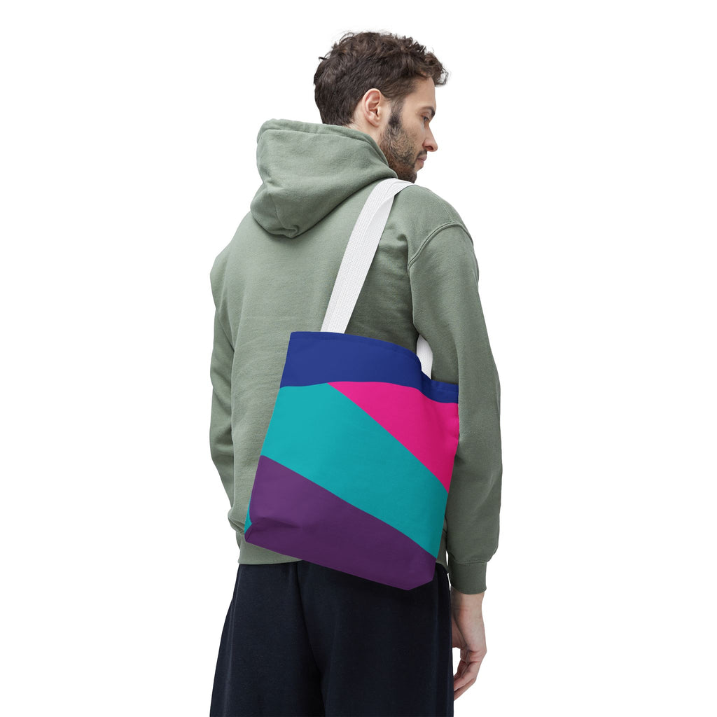 Retro 80s & 90s Inspired Color Block Tote Bag | Stylish Everyday Canvas Shoulder Bag