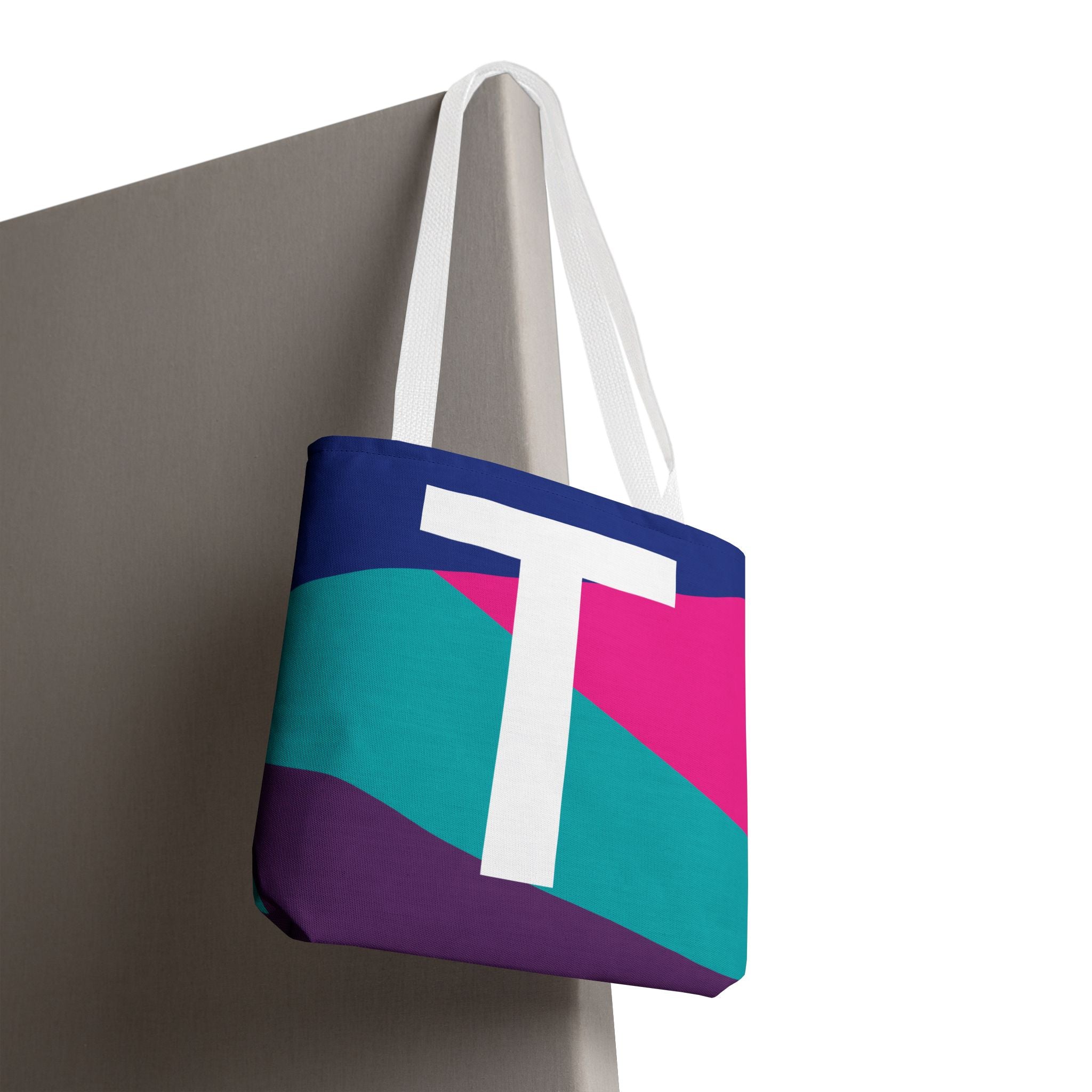 Monogram 'T' Colorblock Tote Bag — Personalized Initial T Shoulder Tote