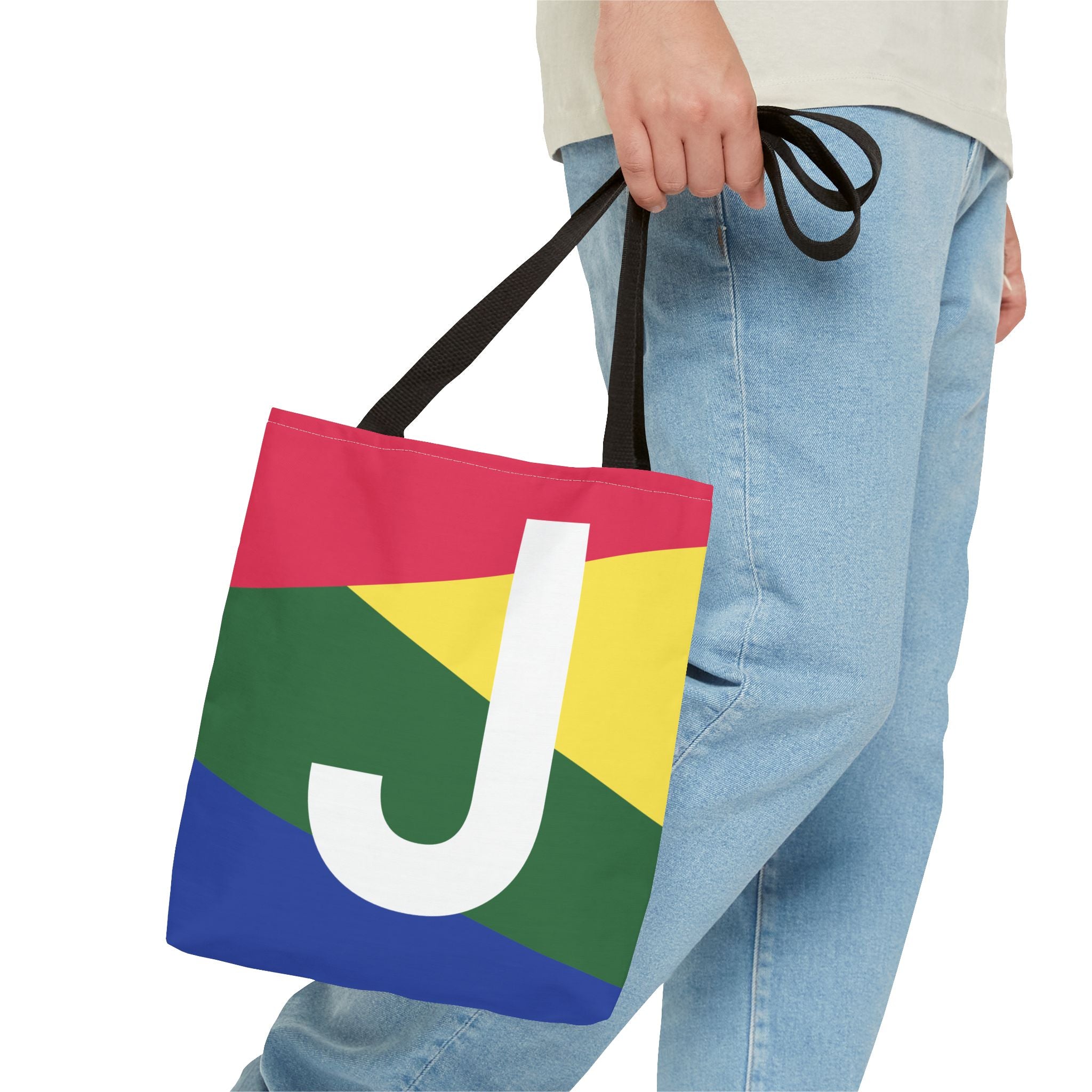 Monogram 'J' Colorblock Tote Bag — Personalized Initial J Shoulder Tote