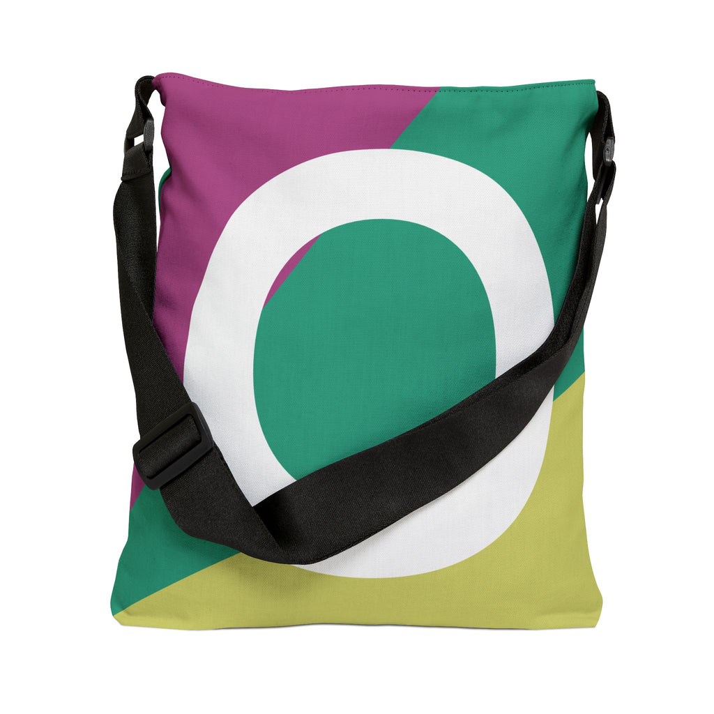 Initial Letter 'O' Colorblock Adjustable Tote Bag — Monogram Alphabet Shoulder Bag