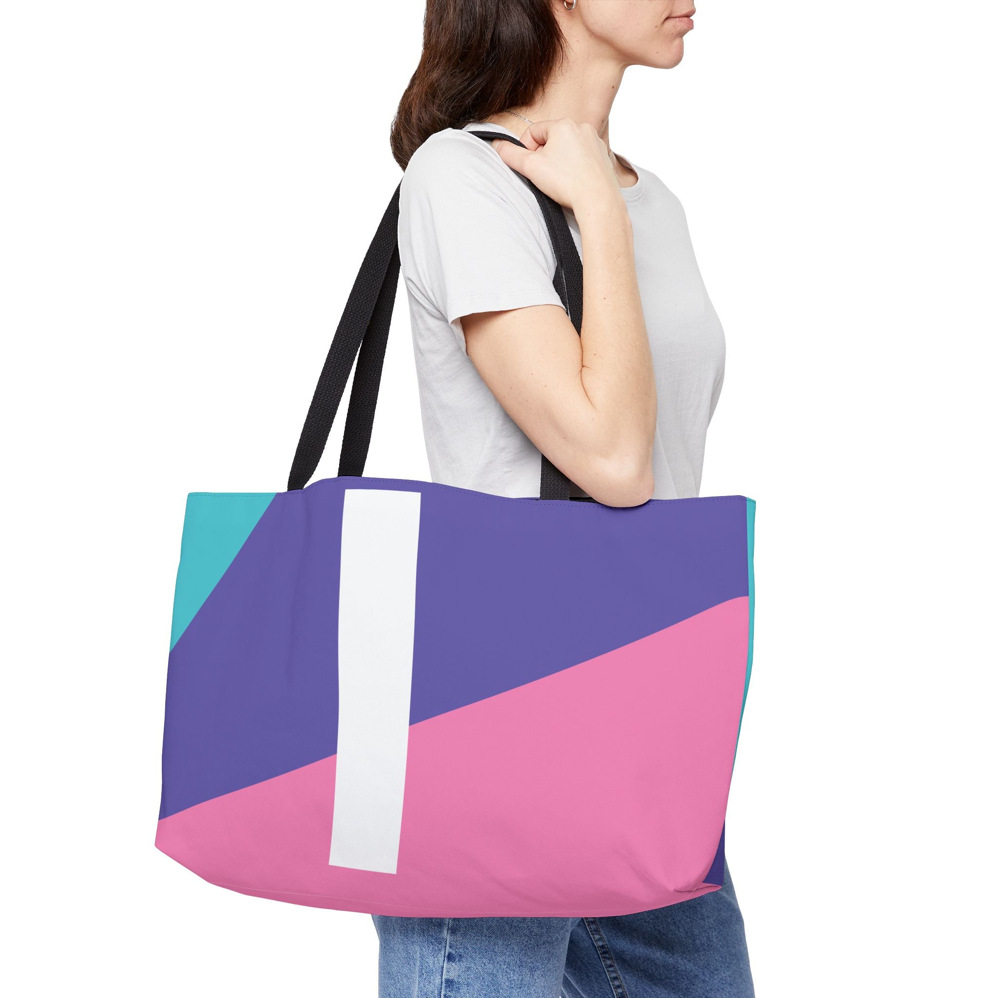 Personalized 'I' Colorblock Tote Bag — Monogram Weekender Tote