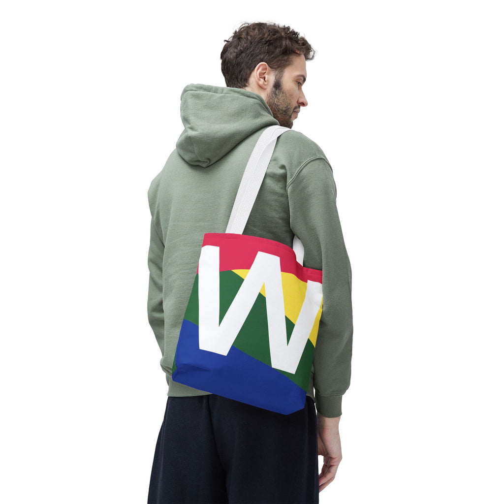 Monogram 'W' Colorblock Tote Bag — Personalized Initial W Shoulder Tote