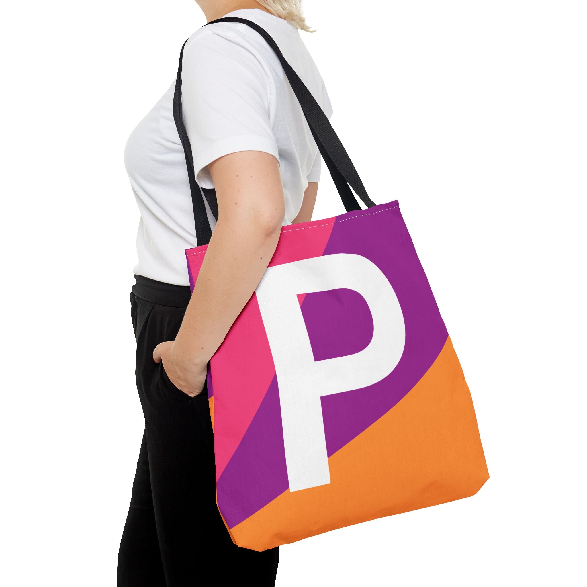 Monogram 'P' Colorblock Tote Bag — Personalized Initial P Shoulder Tote