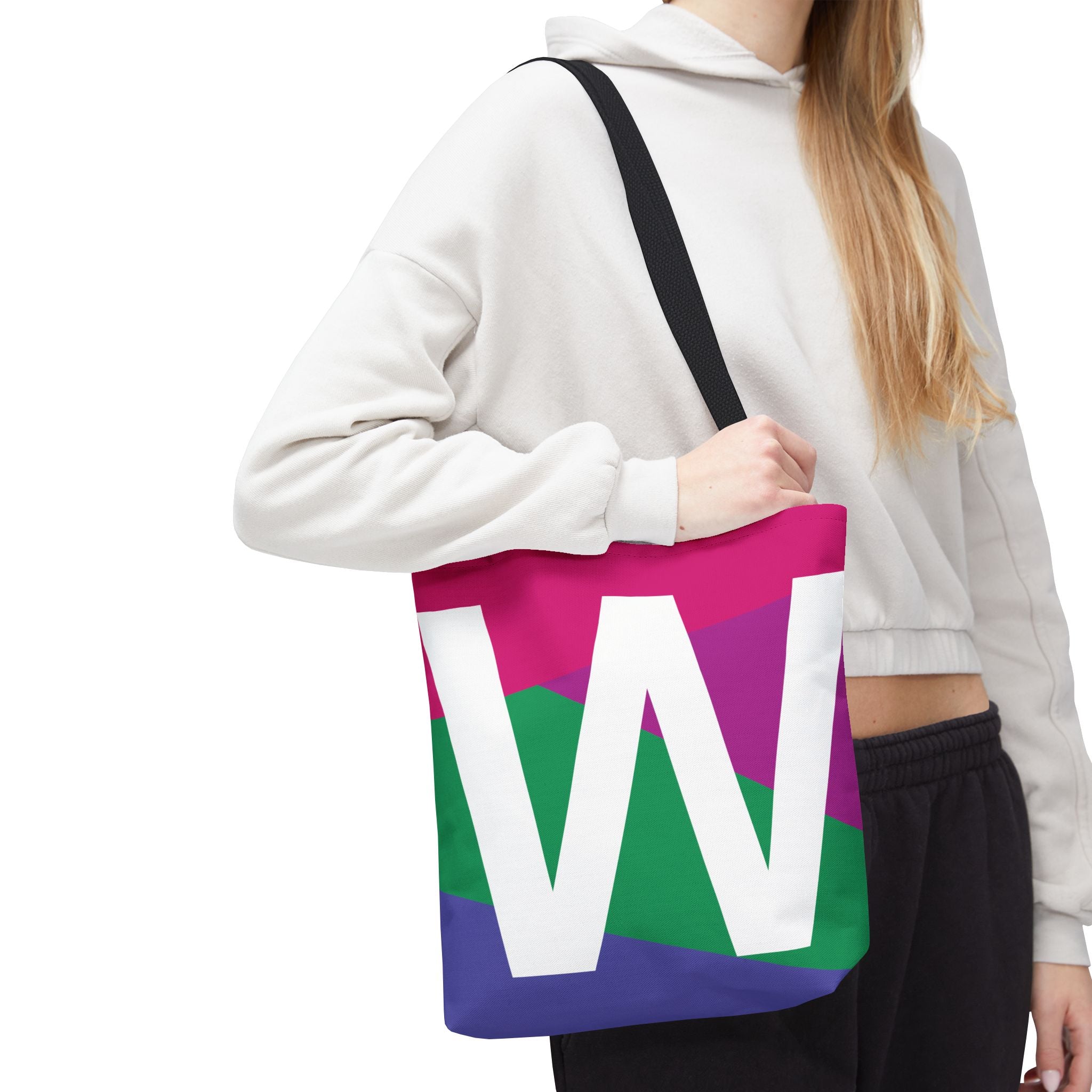 Monogram 'W' Colorblock Tote Bag — Personalized Initial W Shoulder Tote