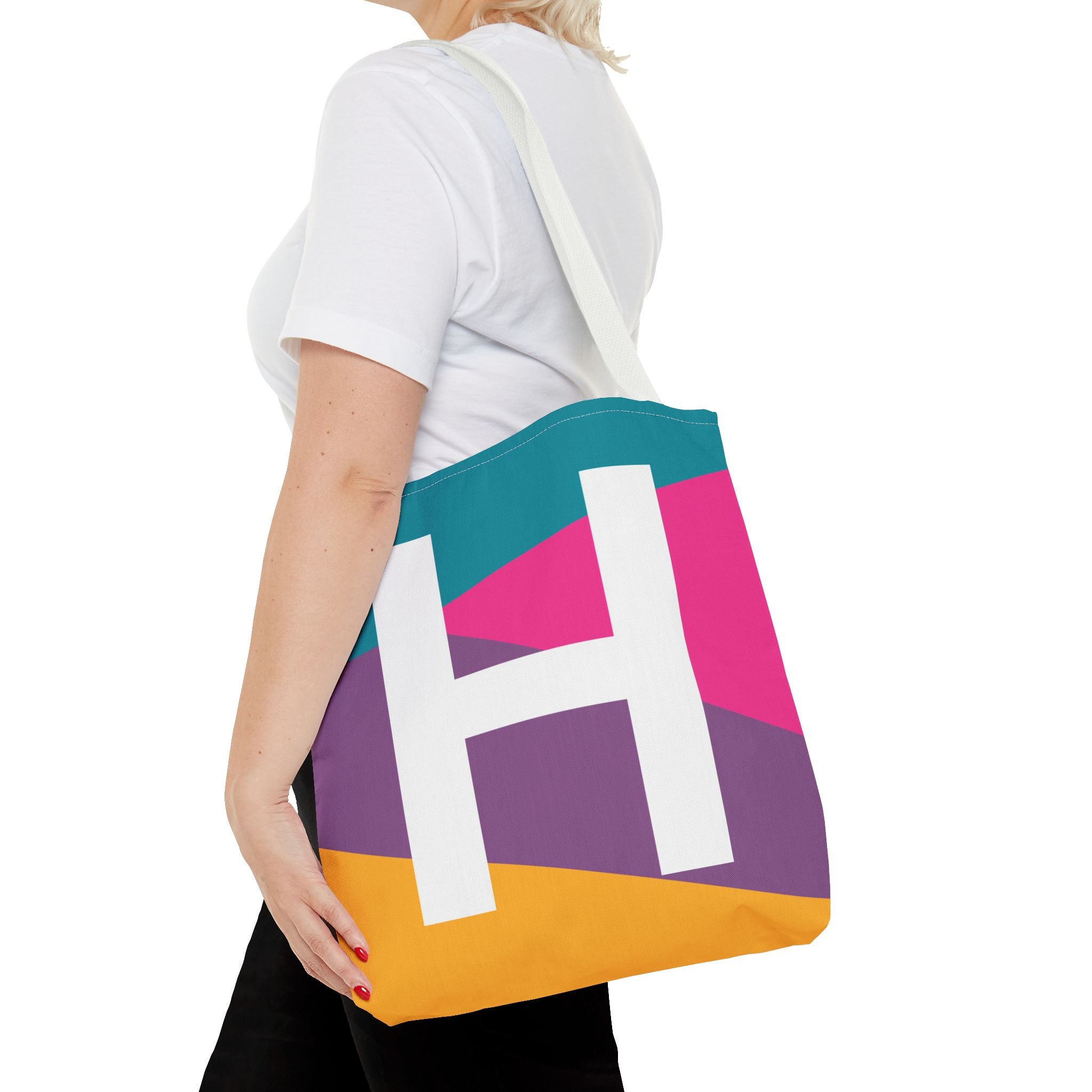 Monogram 'H' Colorblock Tote Bag — Personalized Initial H Shoulder Tote