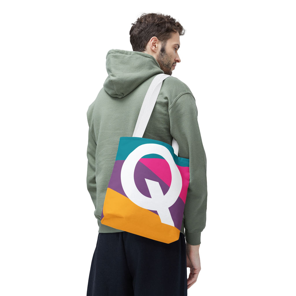Monogram 'Q' Colorblock Tote Bag — Personalized Initial Q Shoulder Tote
