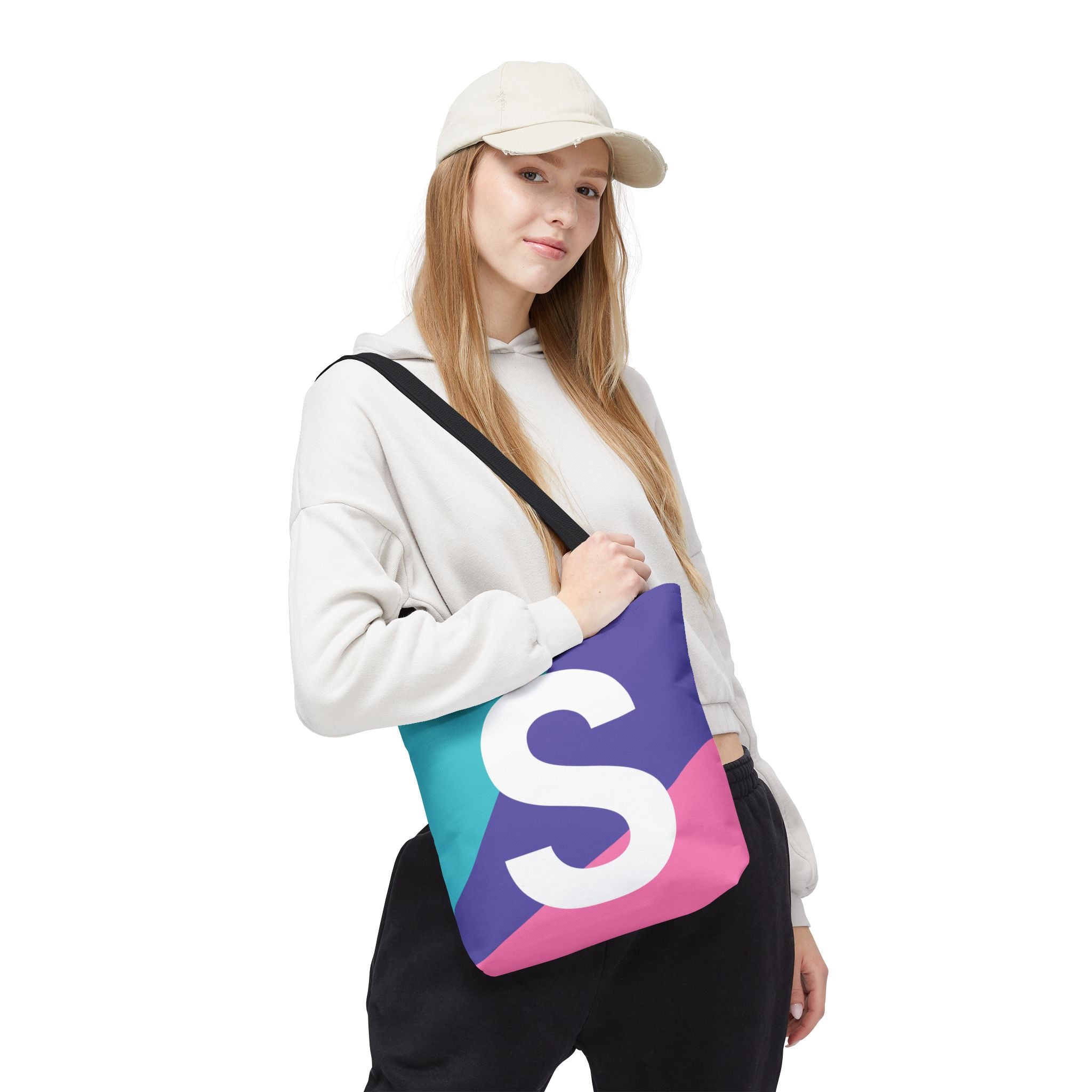 Monogram 'S' Colorblock Tote Bag — Personalized Initial S Shoulder Tote