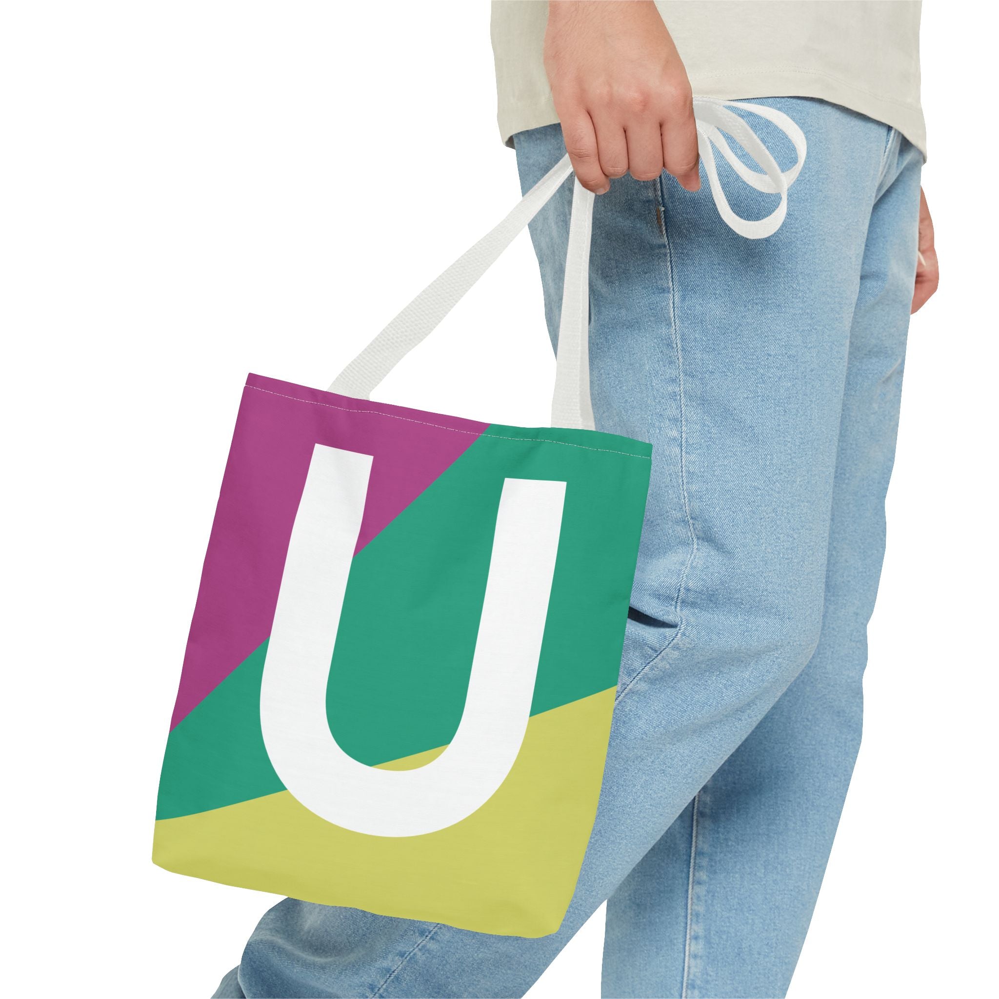 Monogram 'U' Colorblock Tote Bag — Personalized Initial U Shoulder Tote