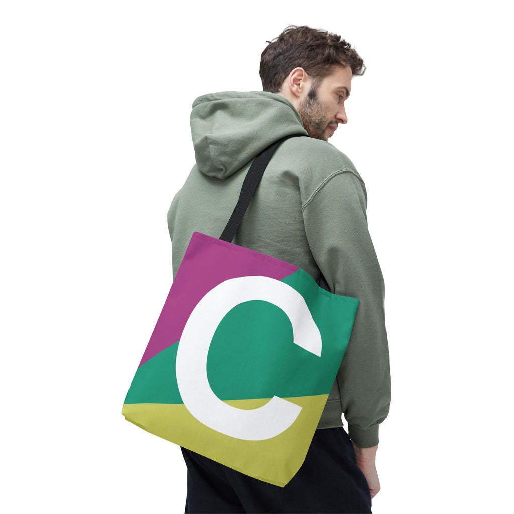 Monogram 'C' Colorblock Tote Bag — Personalized Initial C Shoulder Tote