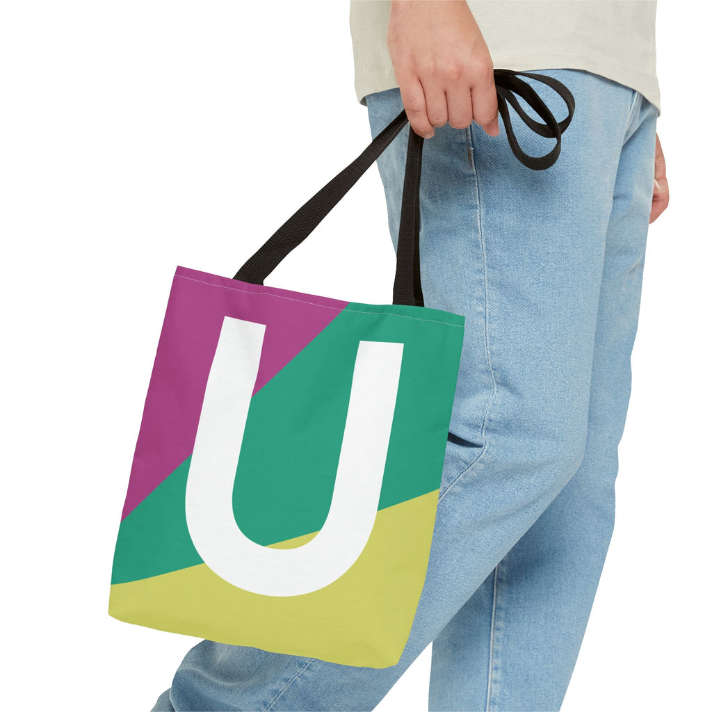 Monogram 'U' Colorblock Tote Bag — Personalized Initial U Shoulder Tote