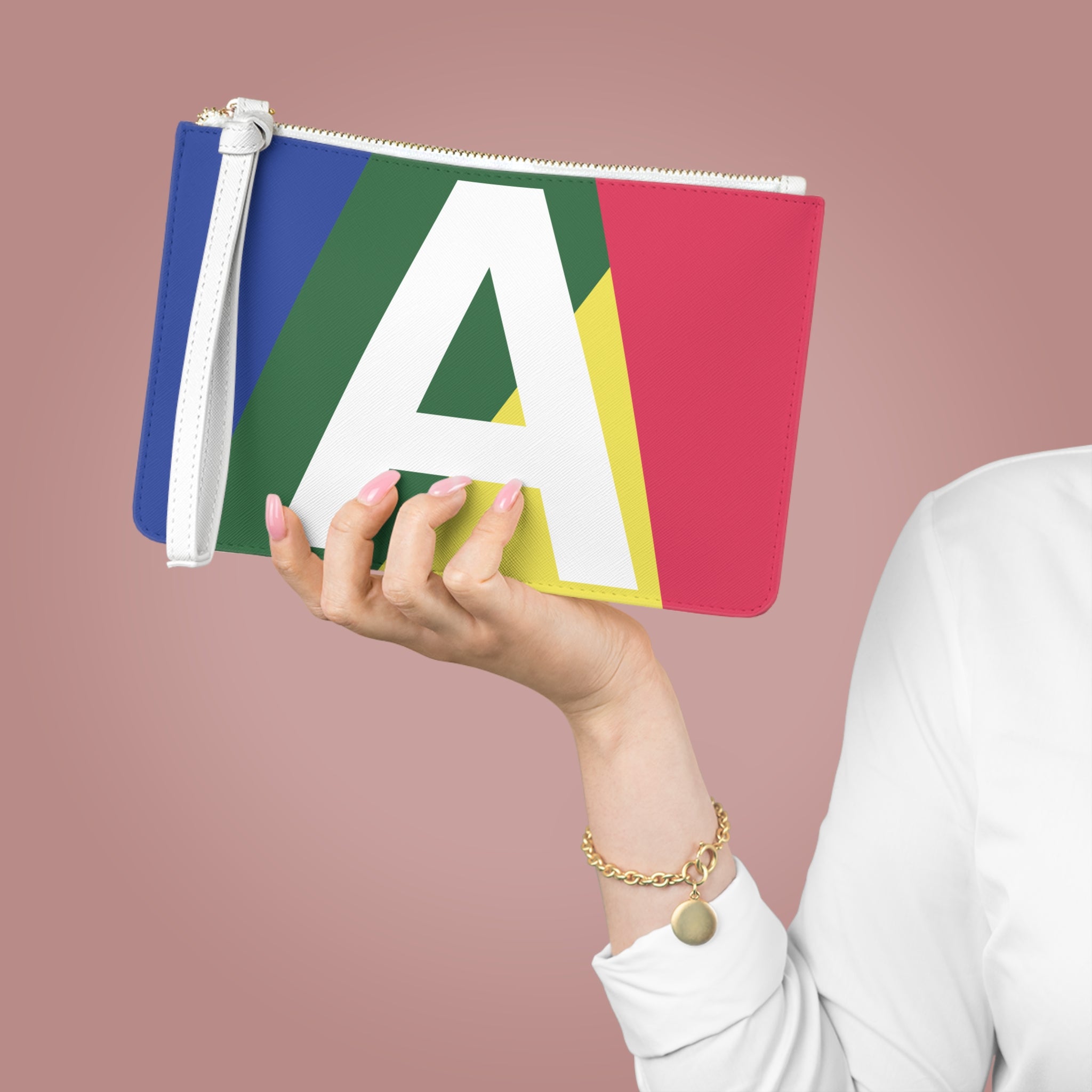 Monogram 'A' Colorblock Clutch Bag — Bold Geometric Wristlet for Everyday & Gifts