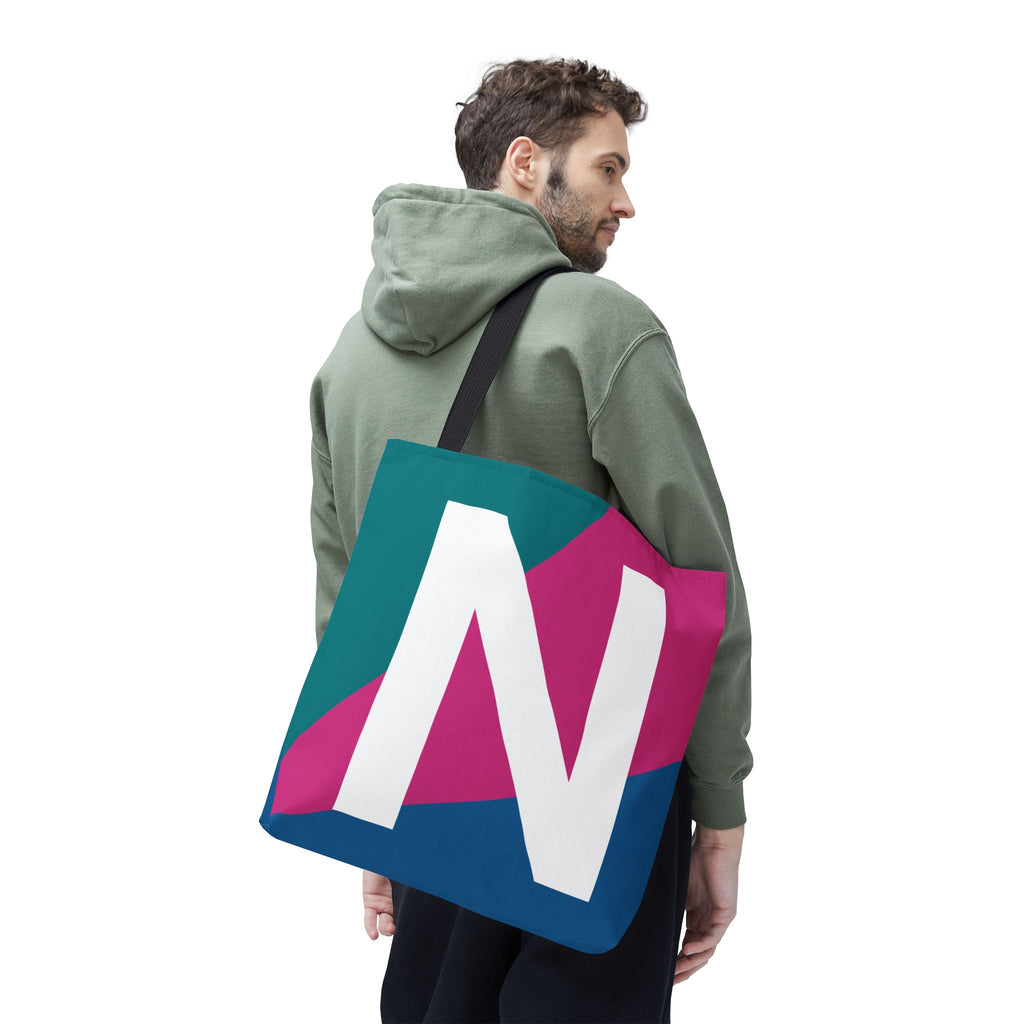 Monogram 'N' Colorblock Tote Bag — Personalized Initial N Shoulder Tote
