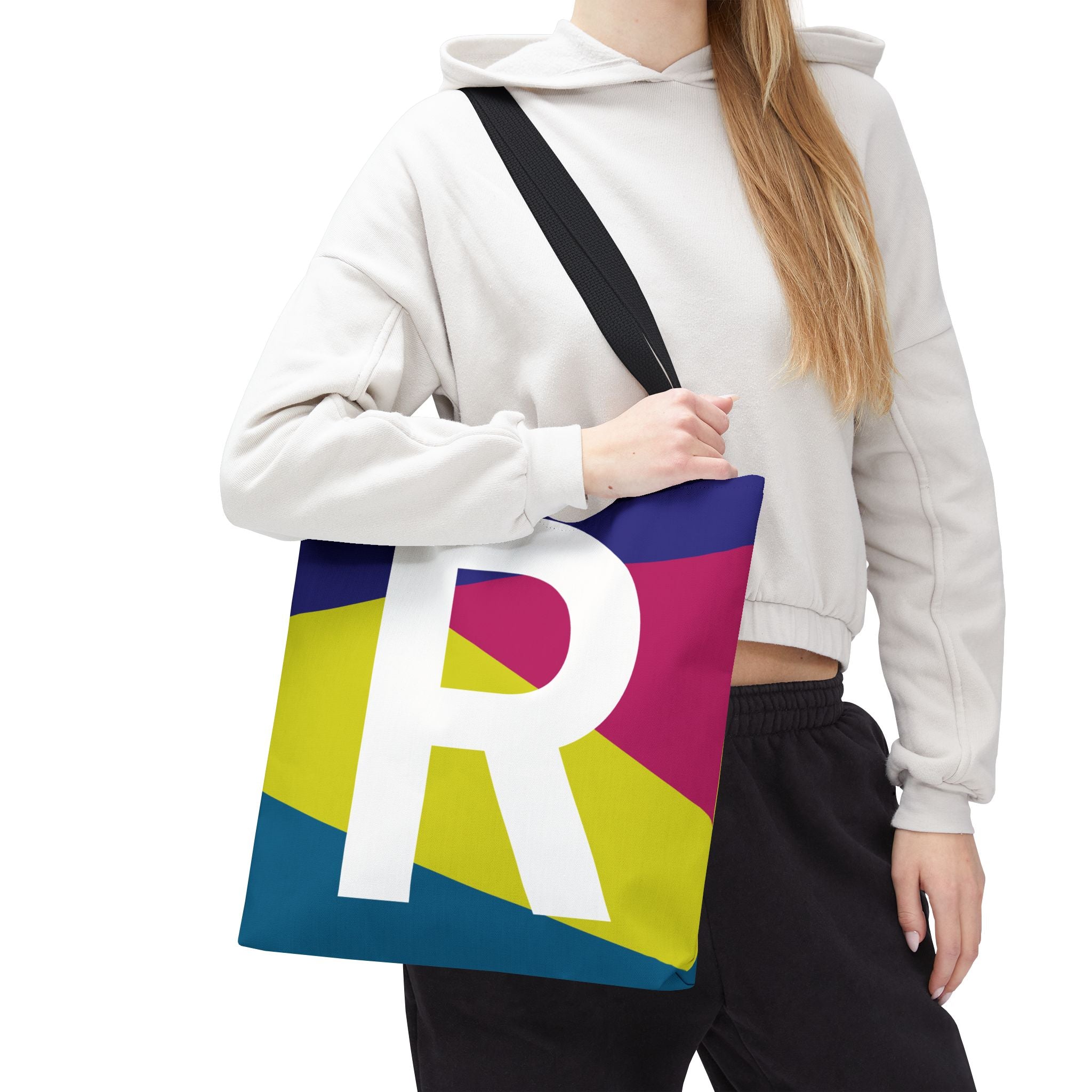 Monogram 'R' Colorblock Tote Bag — Personalized Initial R Shoulder Tote