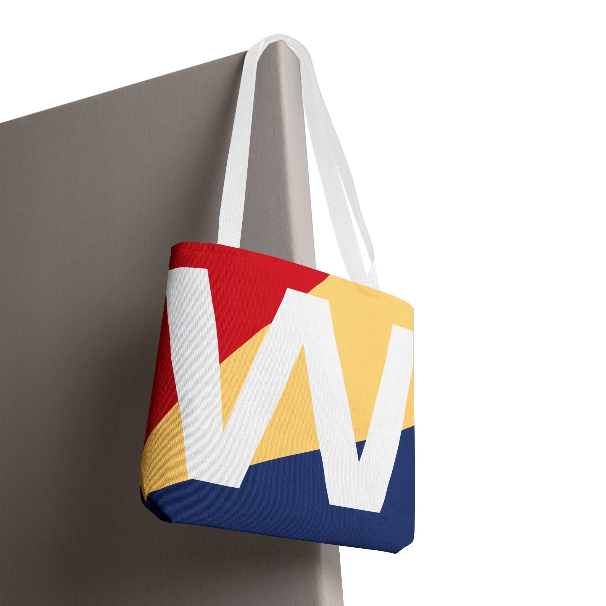 Monogram 'W' Colorblock Tote Bag — Personalized Initial W Shoulder Tote
