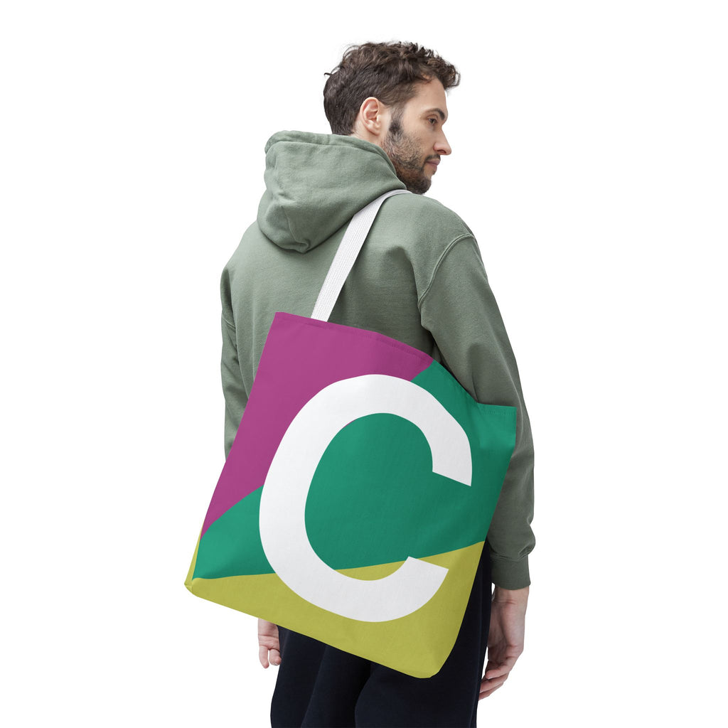 Monogram 'C' Colorblock Tote Bag — Personalized Initial C Shoulder Tote