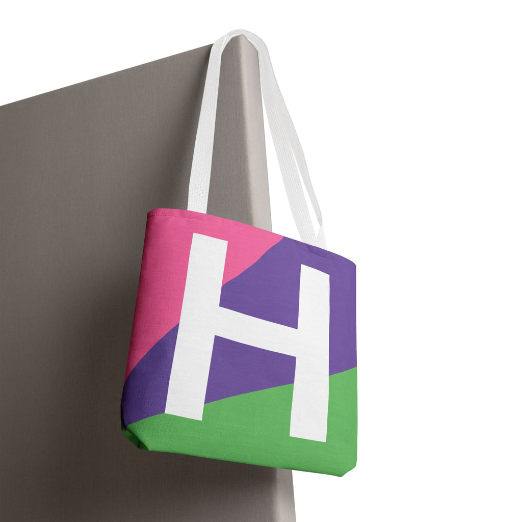 Monogram 'H' Colorblock Tote Bag — Personalized Initial H Shoulder Tote