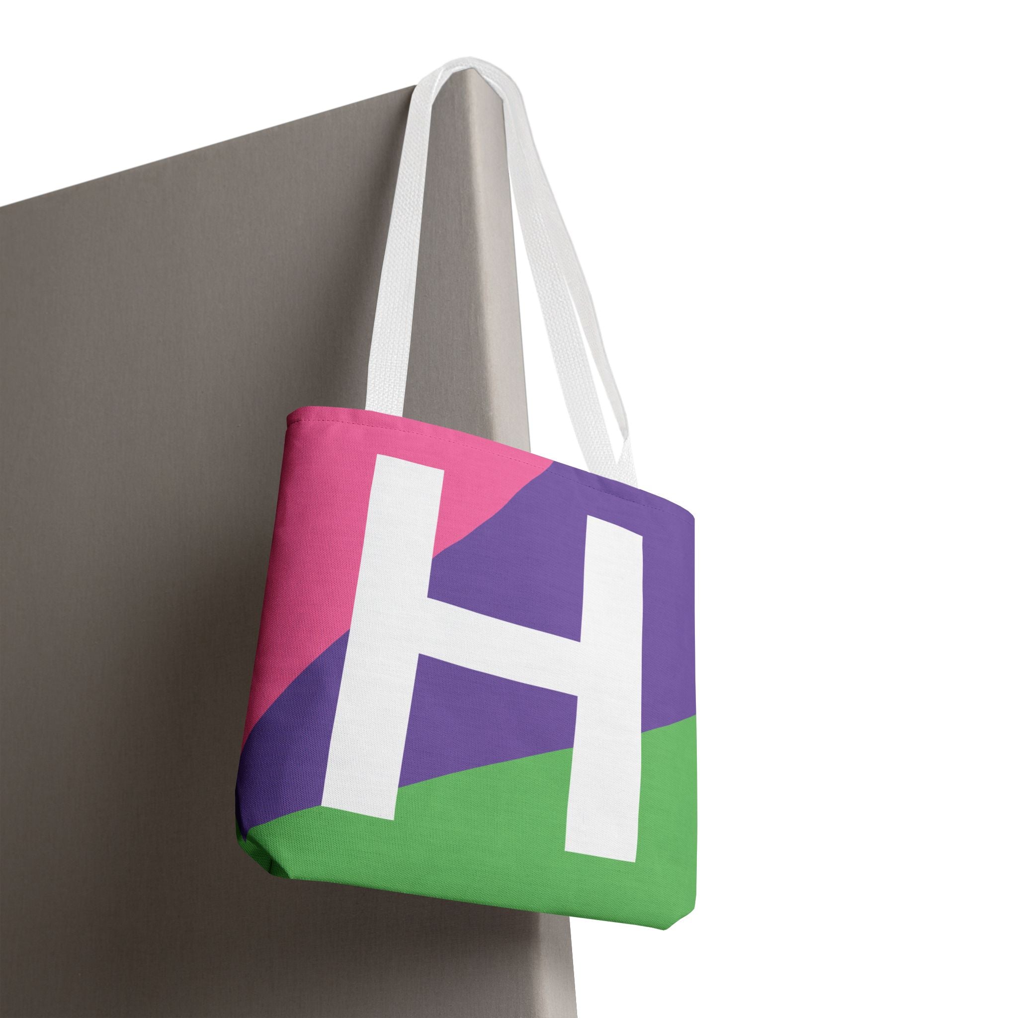 Monogram 'H' Colorblock Tote Bag — Personalized Initial H Shoulder Tote