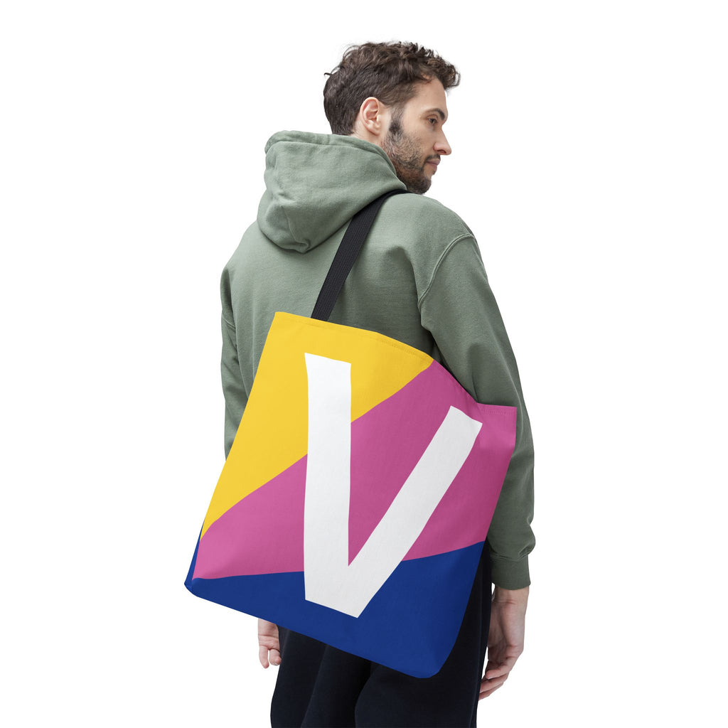 Monogram 'V' Colorblock Tote Bag — Personalized Initial V Shoulder Tote