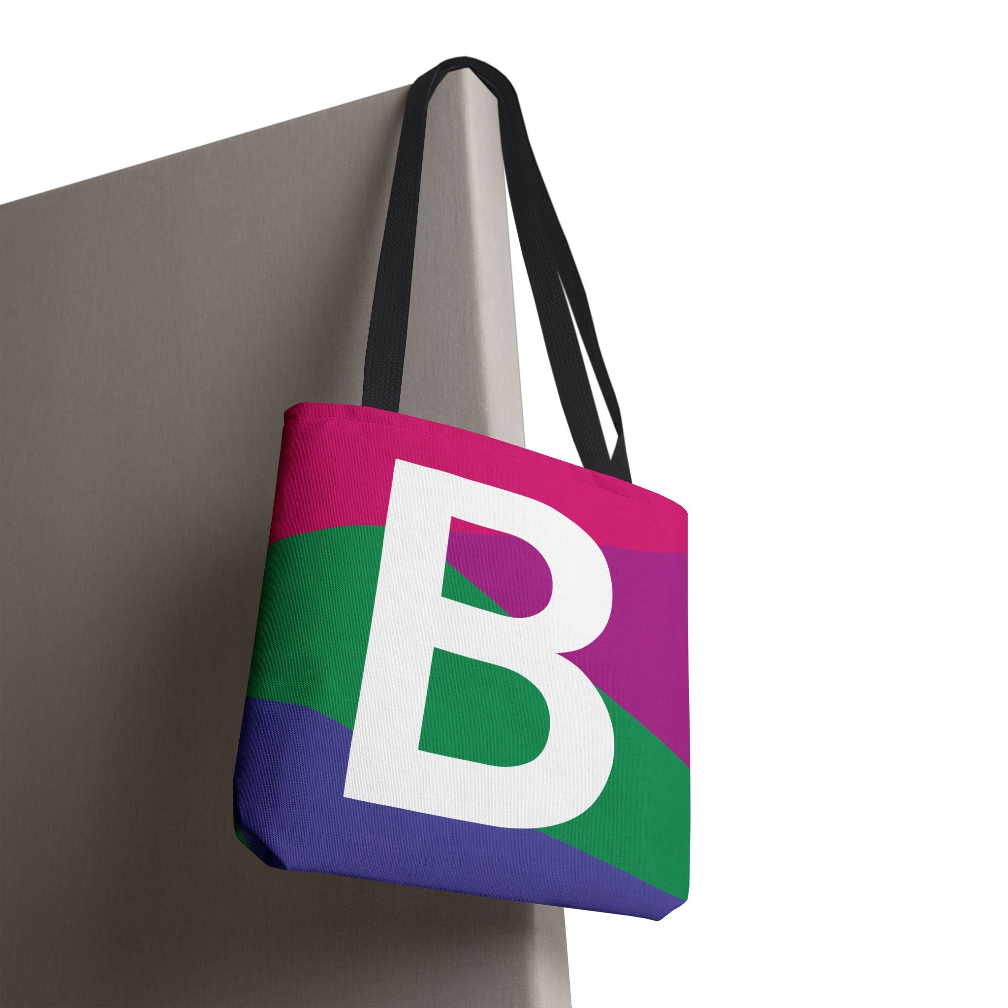 Monogram 'B' Colorblock Tote Bag — Personalized Initial B Shoulder Tote