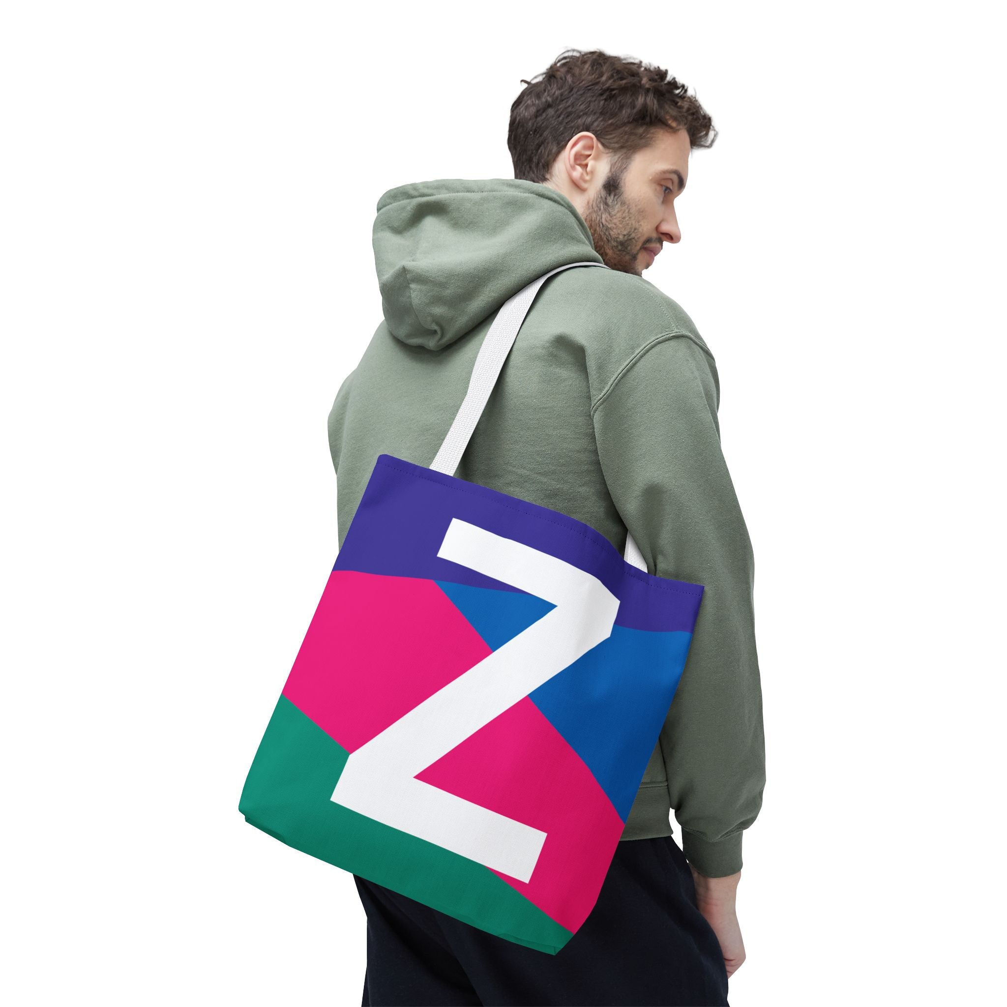 Monogram 'Z' Colorblock Tote Bag — Personalized Initial Z Shoulder Tote