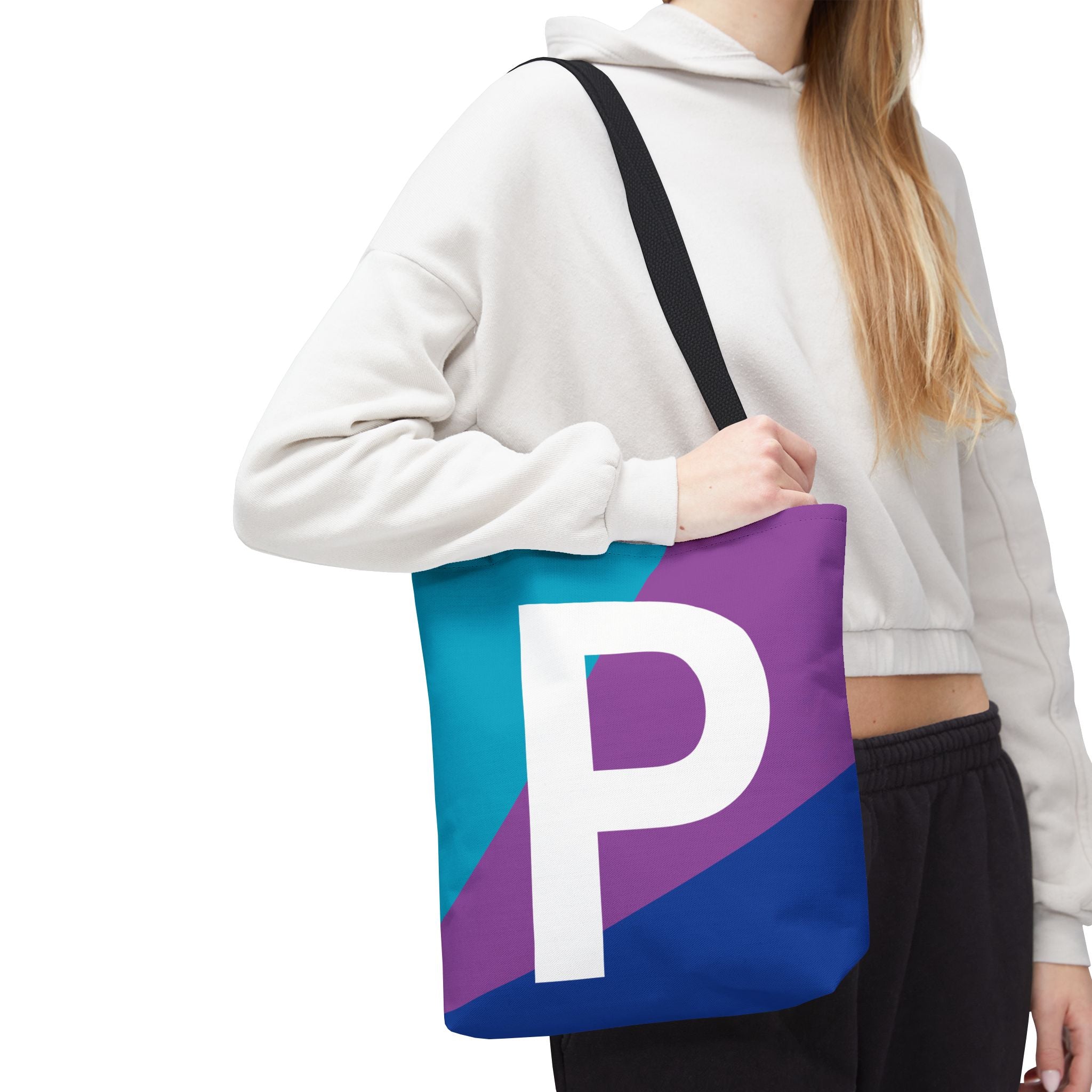 Monogram 'P' Colorblock Tote Bag — Personalized Initial P Shoulder Tote