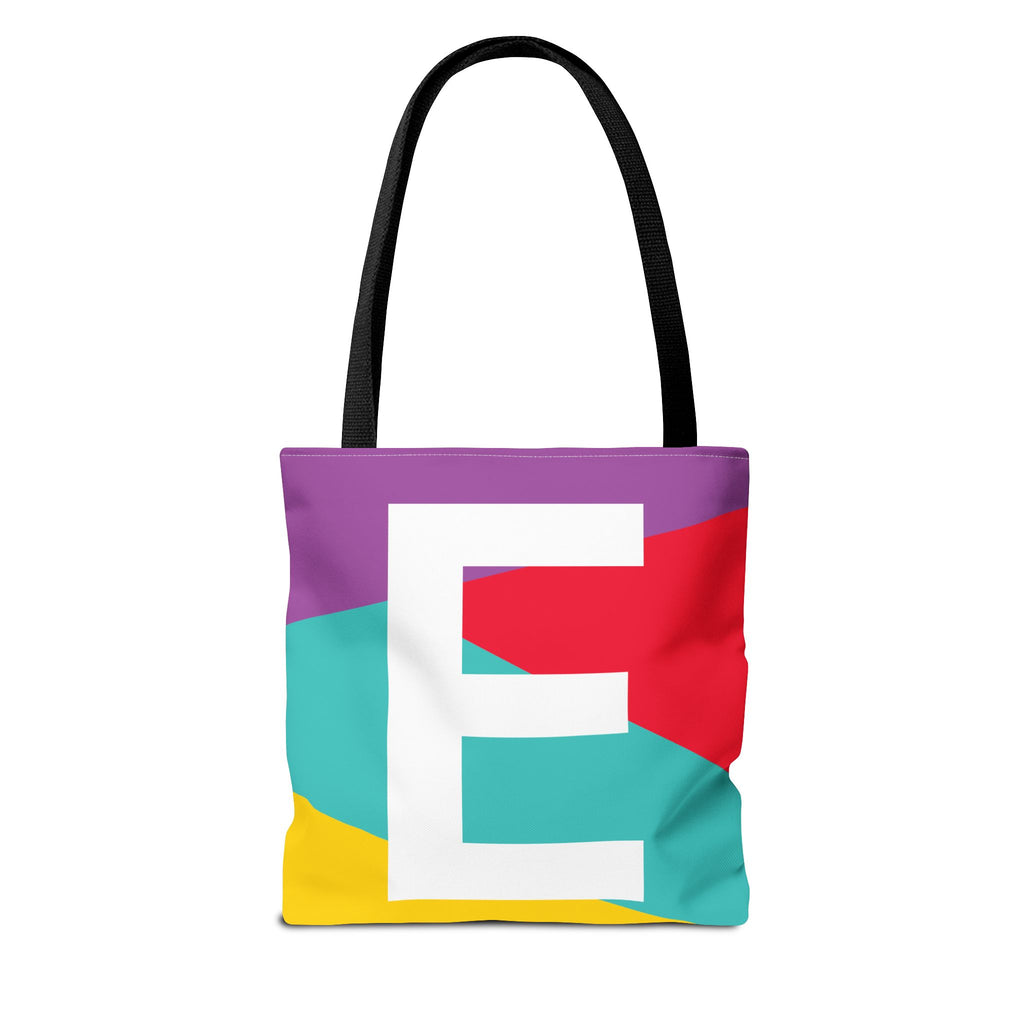 Monogram 'E' Colorblock Tote Bag — Personalized Initial E Shoulder Tote