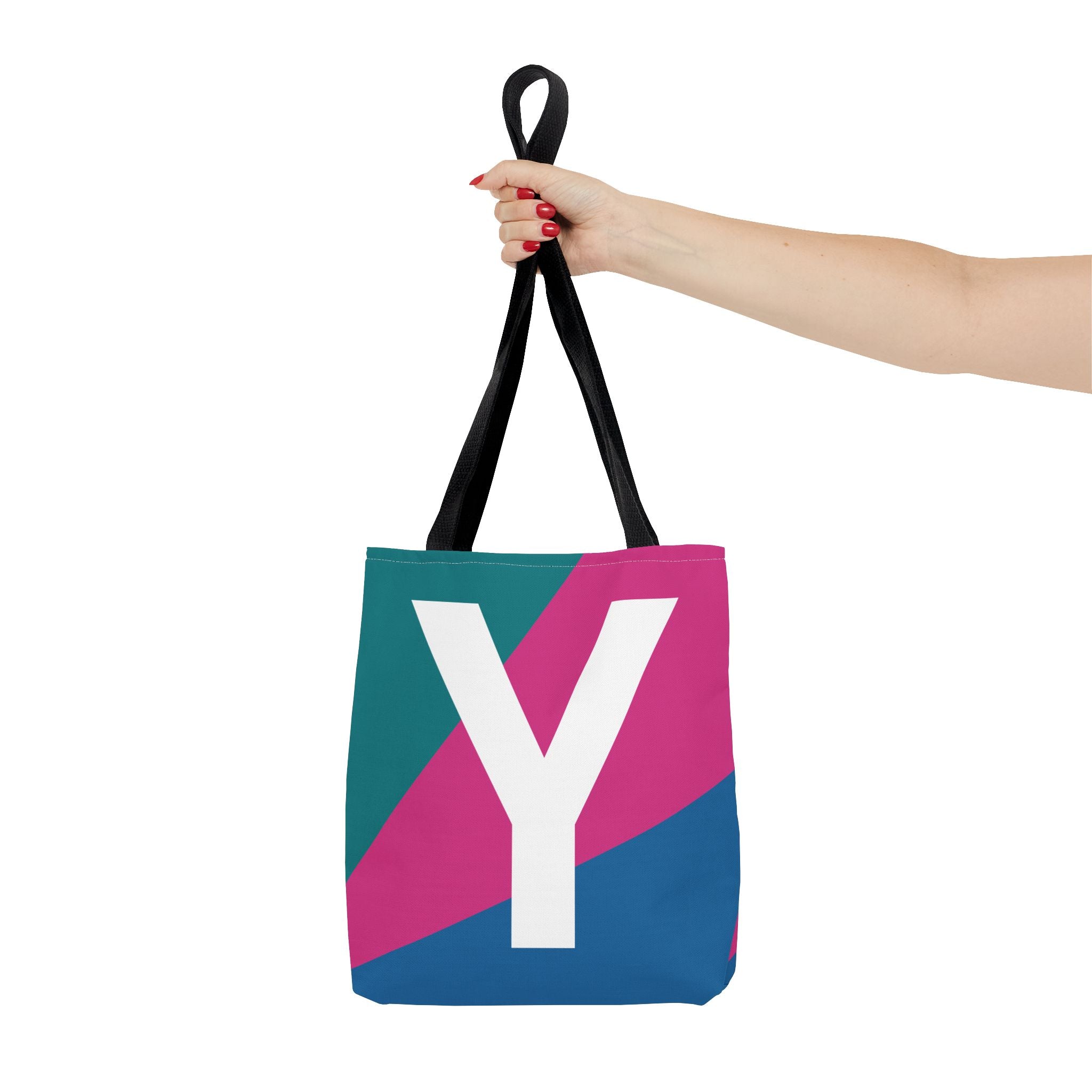 Monogram 'Y' Colorblock Tote Bag — Personalized Initial Y Shoulder Tote