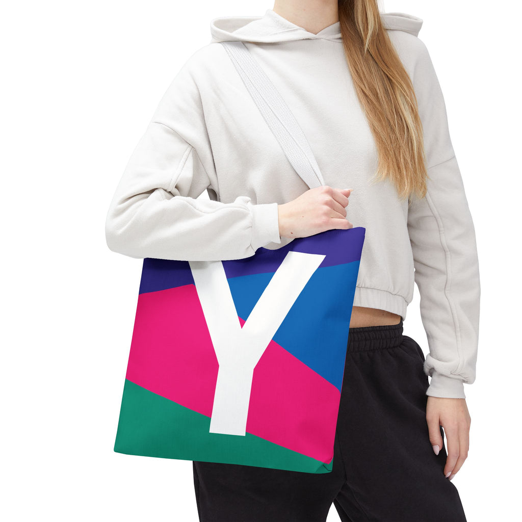 Monogram 'Y' Colorblock Tote Bag — Personalized Initial Y Shoulder Tote