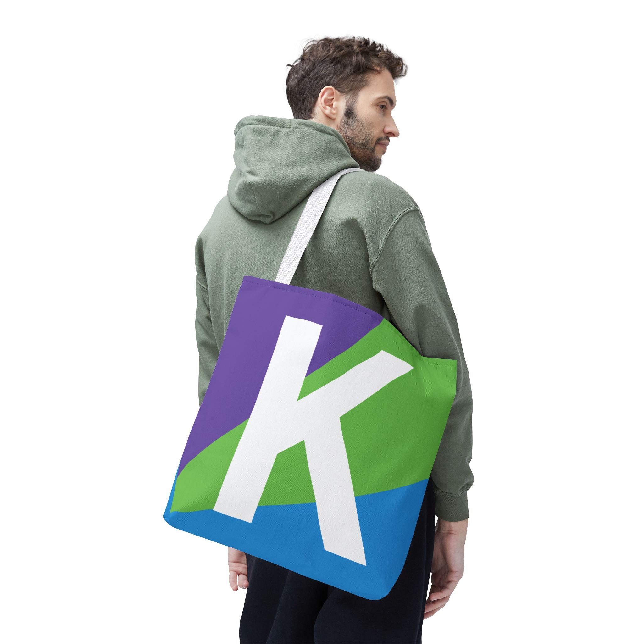 Monogram 'K' Colorblock Tote Bag — Personalized Initial K Shoulder Tote