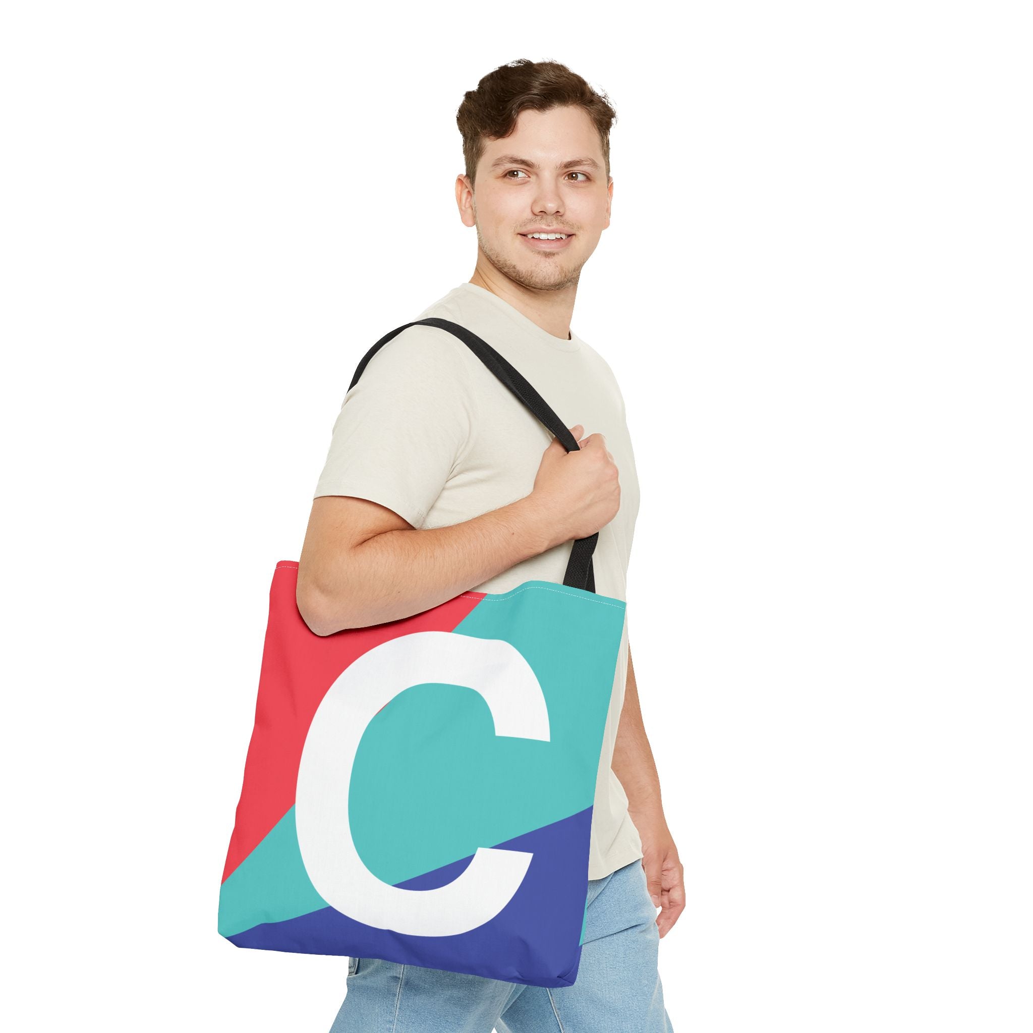 Monogram 'C' Colorblock Tote Bag — Personalized Initial C Shoulder Tote
