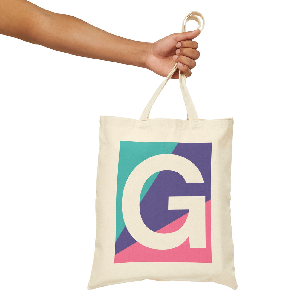 Initial G Colorblock Canvas Tote Bag — Monogram Letter G Reusable Grocery Tote