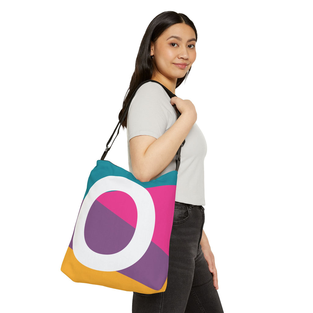 Initial Letter 'O' Colorblock Adjustable Tote Bag — Monogram Alphabet Shoulder Bag