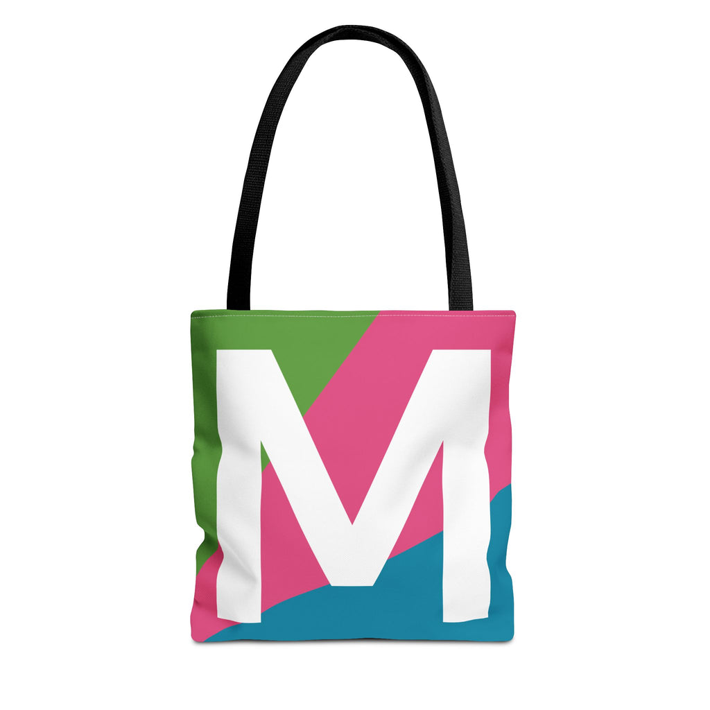 Monogram 'M' Colorblock Tote Bag — Personalized Initial M Shoulder Tote