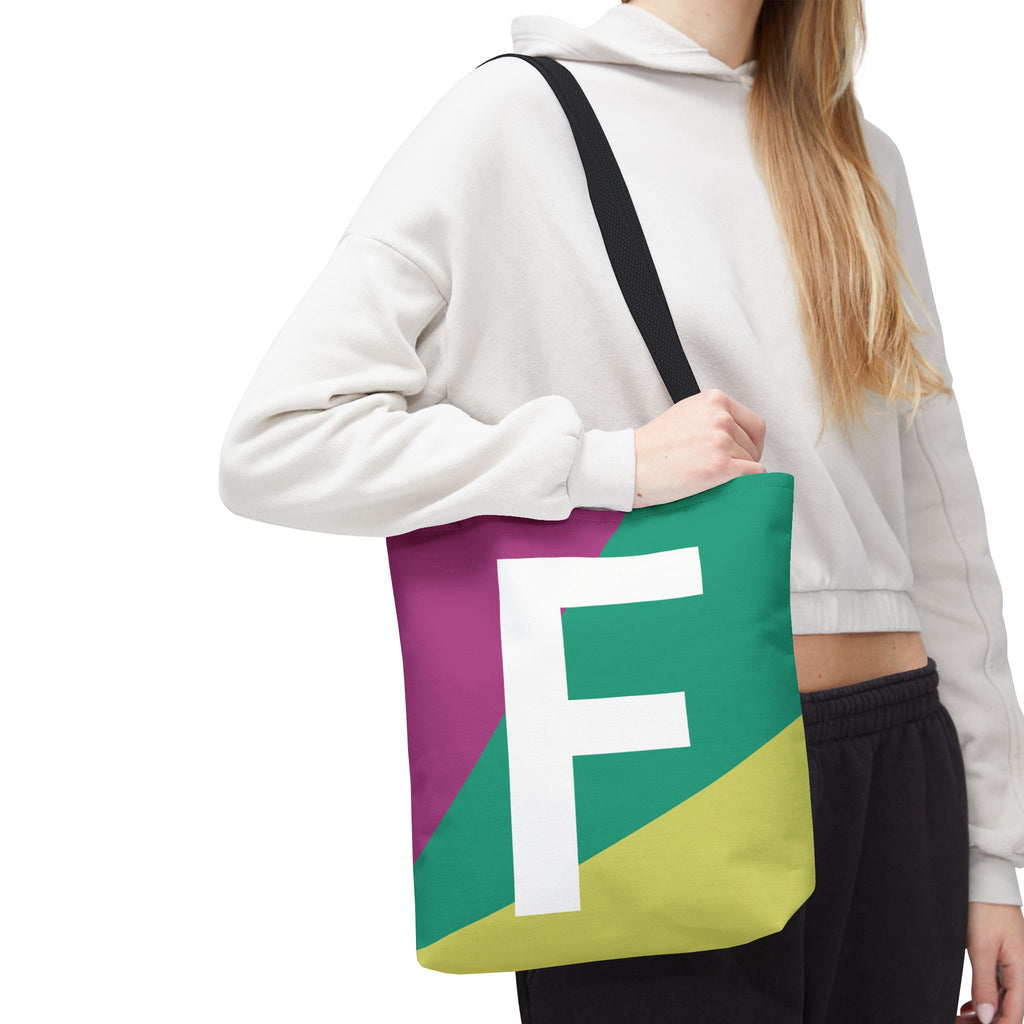 Monogram 'F' Colorblock Tote Bag — Personalized Initial F Shoulder Tote