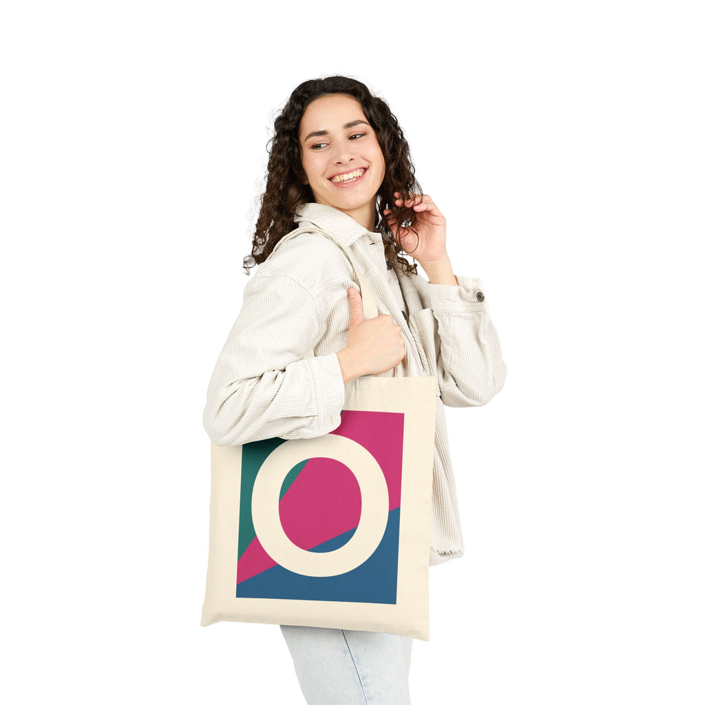 Initial O Colorblock Canvas Tote Bag — Monogram Letter O Reusable Grocery Tote