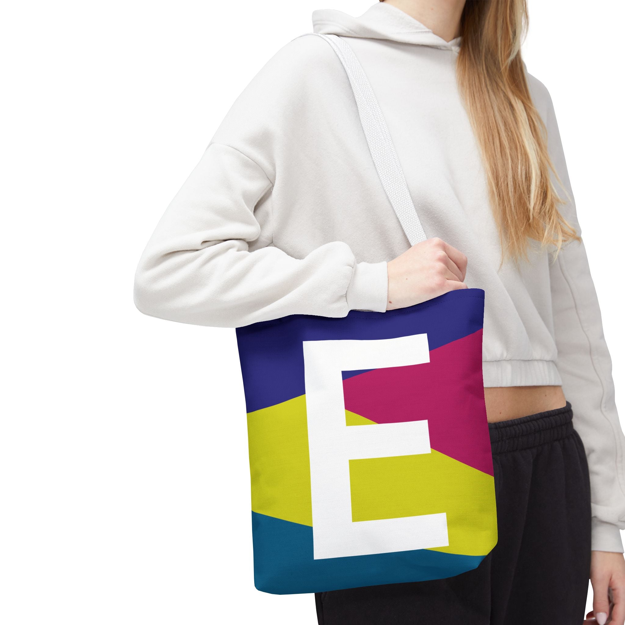 Monogram 'E' Colorblock Tote Bag — Personalized Initial E Shoulder Tote