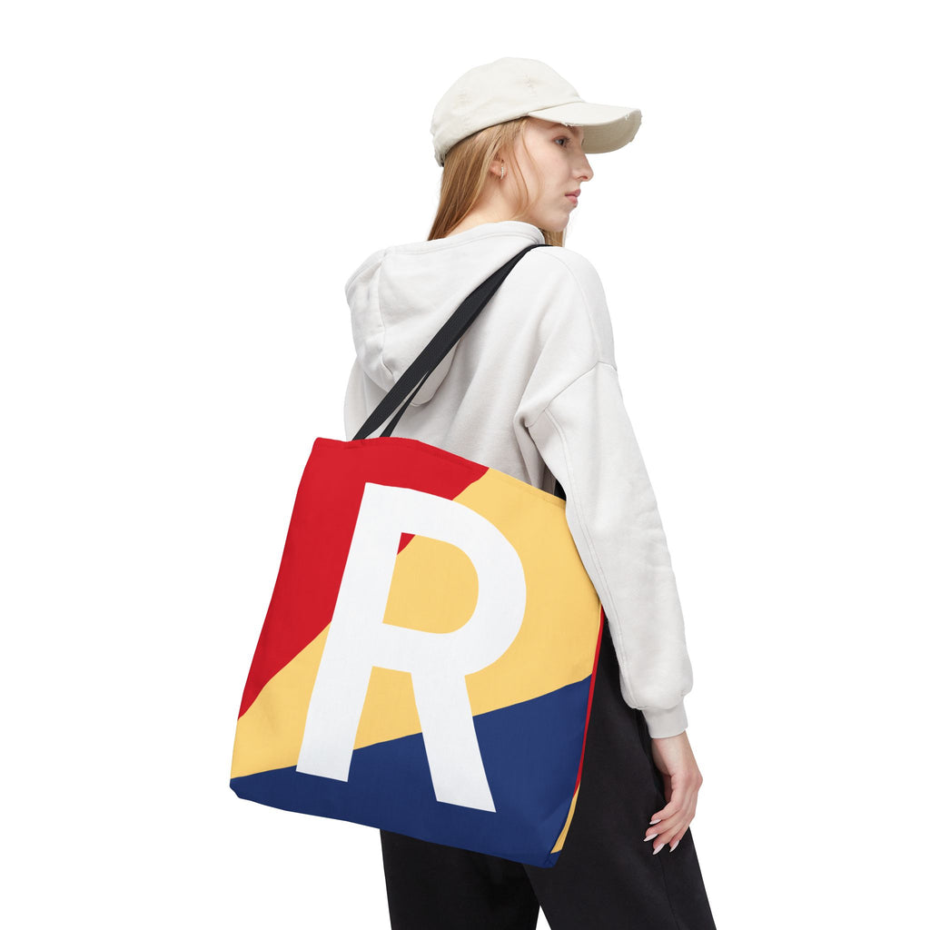 Monogram 'R' Colorblock Tote Bag — Personalized Initial R Shoulder Tote