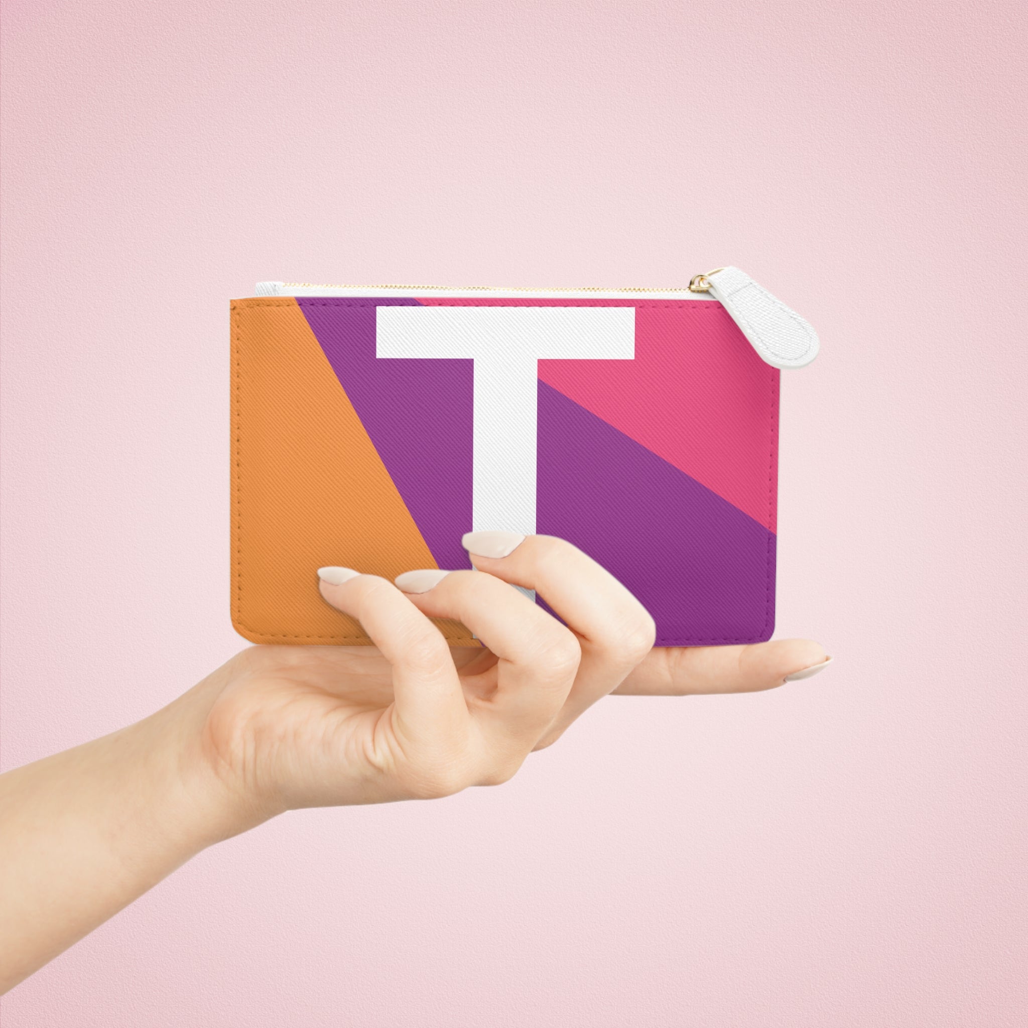 Initial T Mini Clutch — Colorblock Monogram Wristlet Wallet