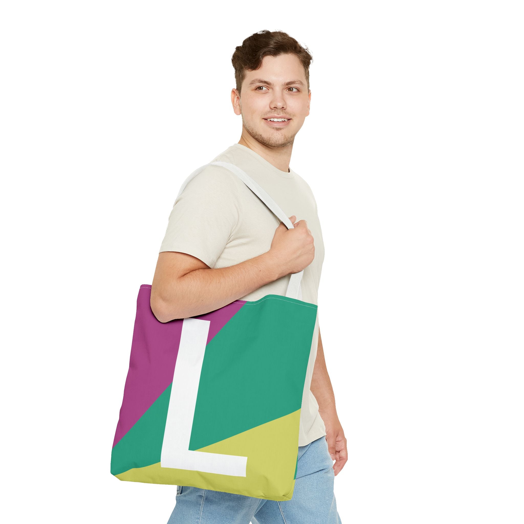 Monogram 'L' Colorblock Tote Bag — Personalized Initial L Shoulder Tote