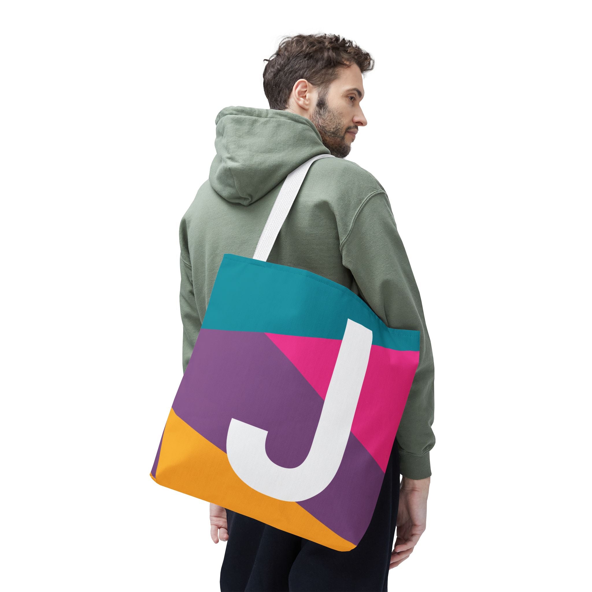 Monogram 'J' Colorblock Tote Bag — Personalized Initial J Shoulder Tote