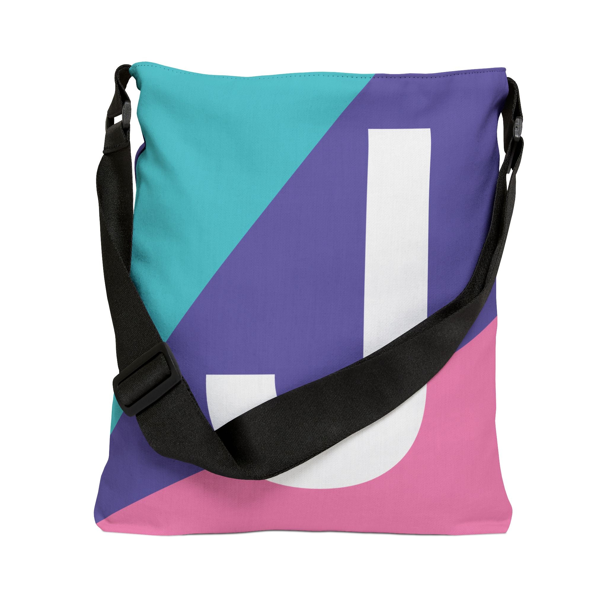 Initial Letter 'J' Colorblock Adjustable Tote Bag — Monogram Alphabet Shoulder Bag